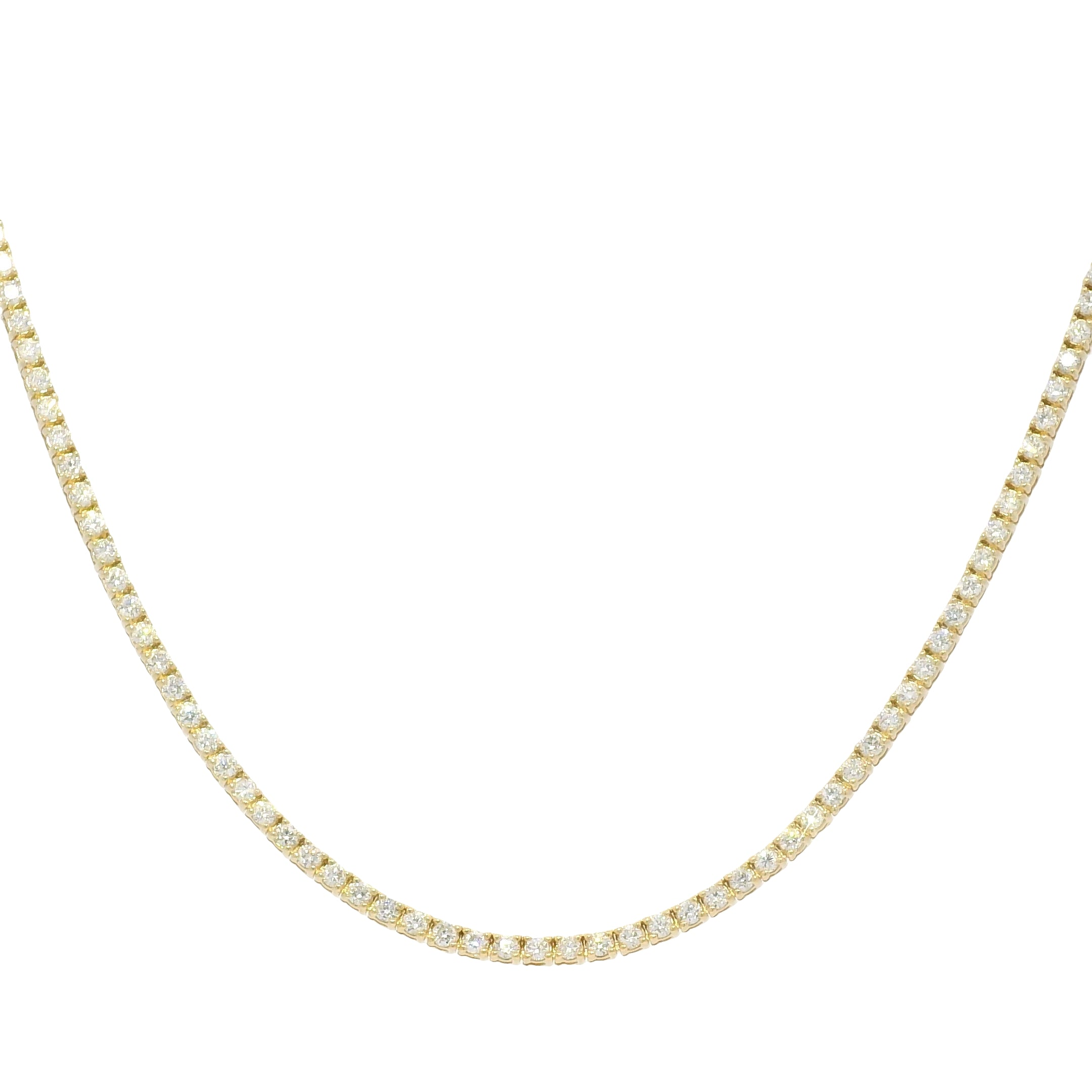 14k Yellow Gold Natural Round Brilliant Cut Diamond Tennis Necklace