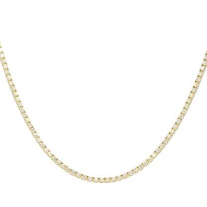 14k Yellow Gold Natural Round Brilliant Cut Diamond Tennis Necklace
