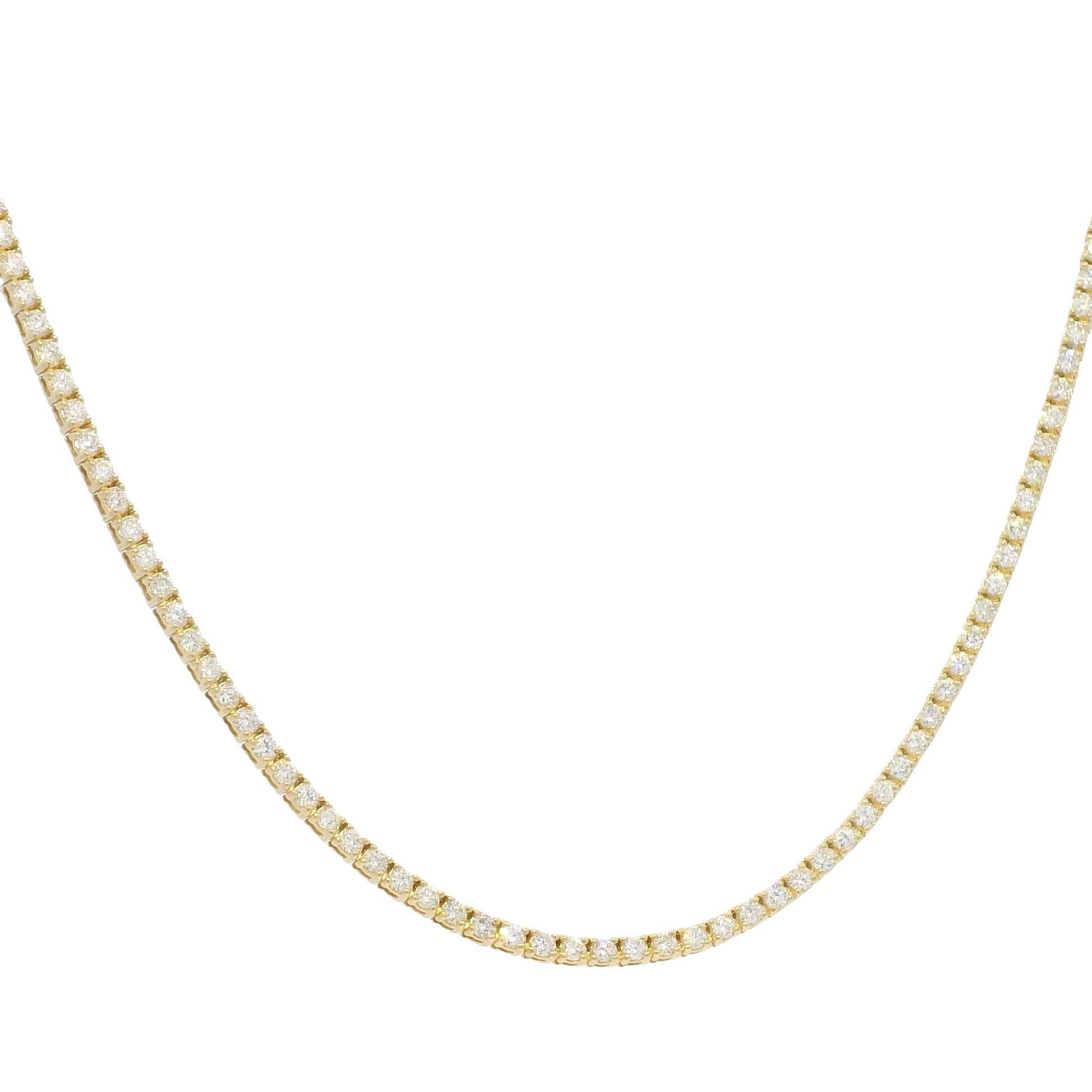 14k Yellow Gold Natural Round Brilliant Cut Diamond Tennis Necklace