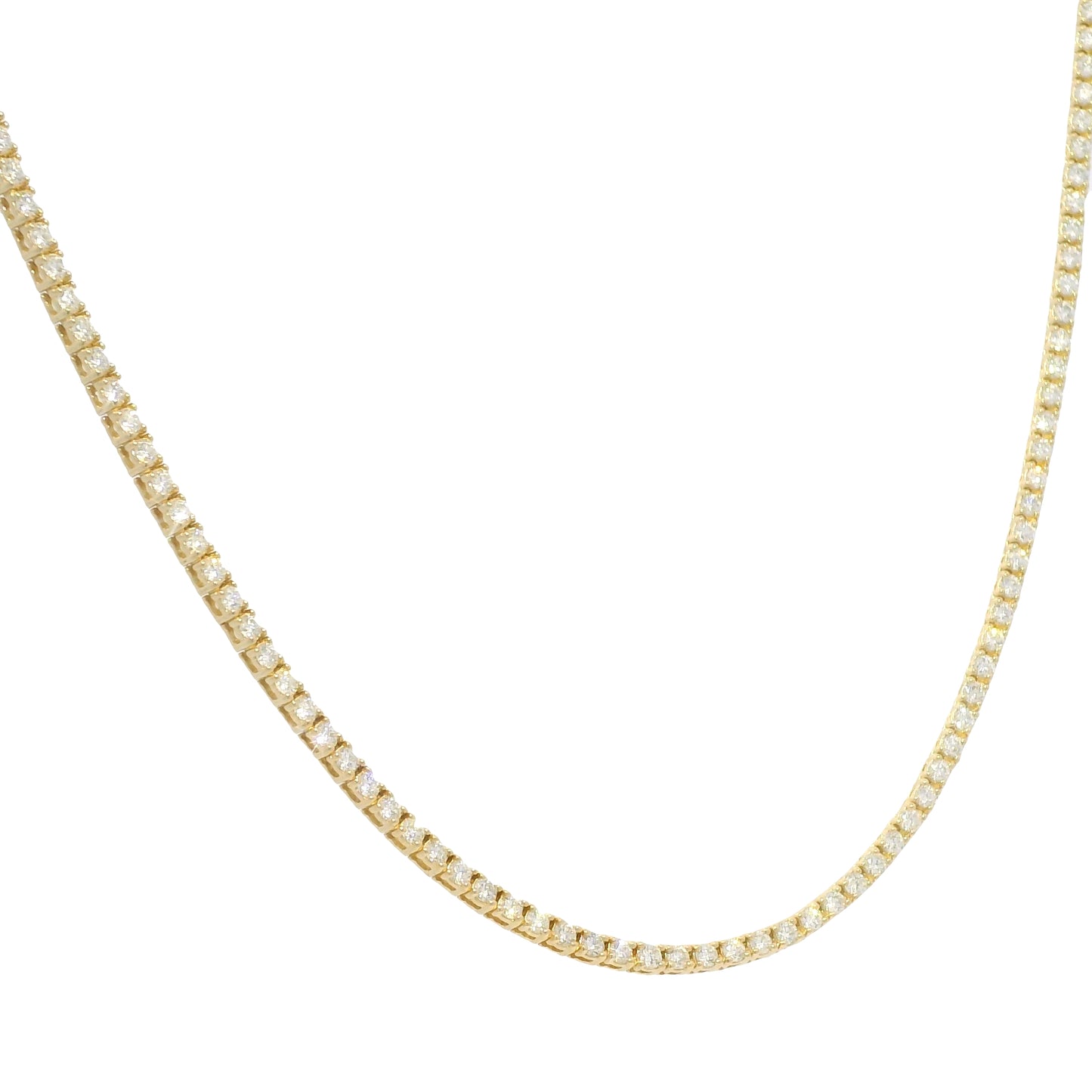 14k Yellow Gold Natural Round Brilliant Cut Diamond Tennis Necklace