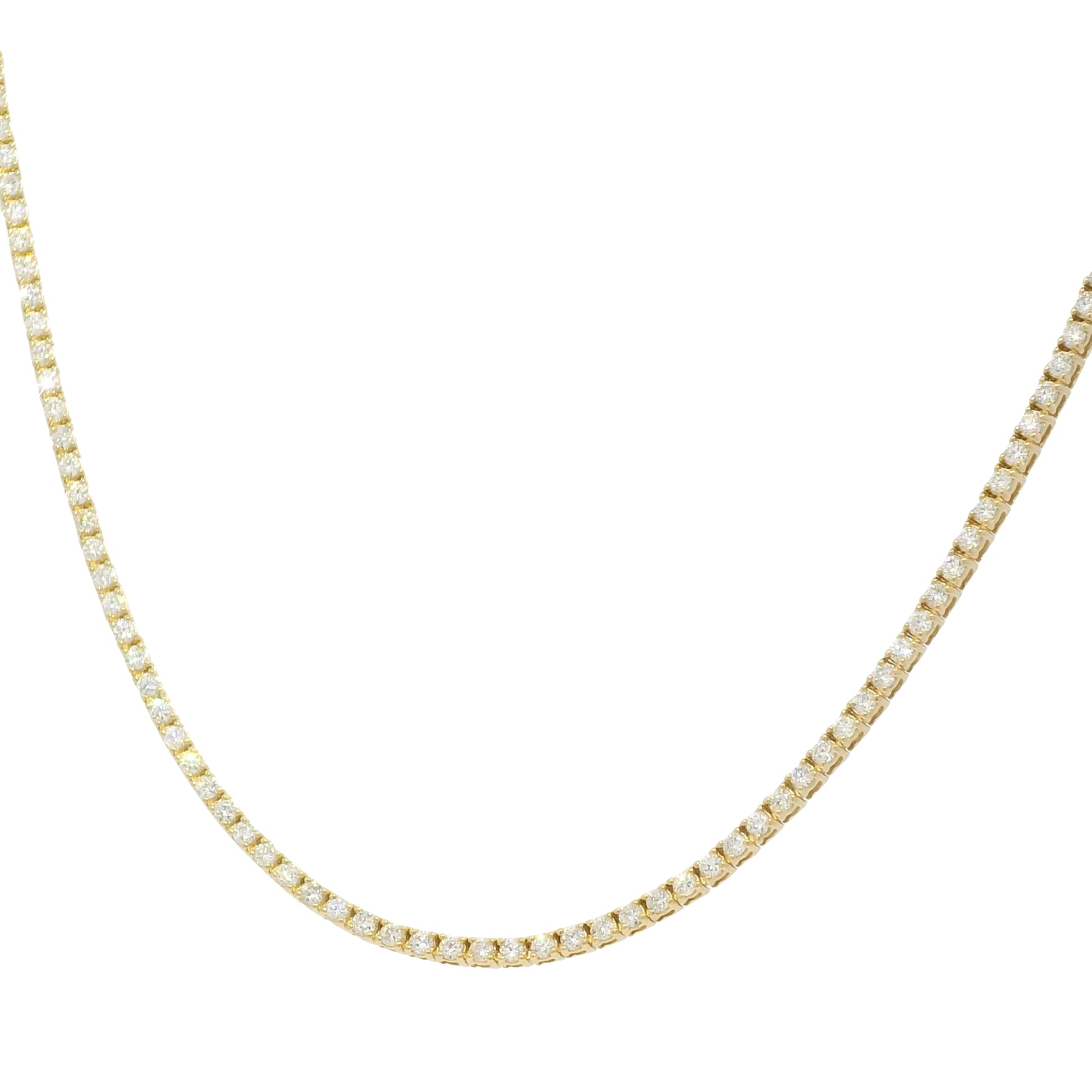 14k Yellow Gold Natural Round Brilliant Cut Diamond Tennis Necklace