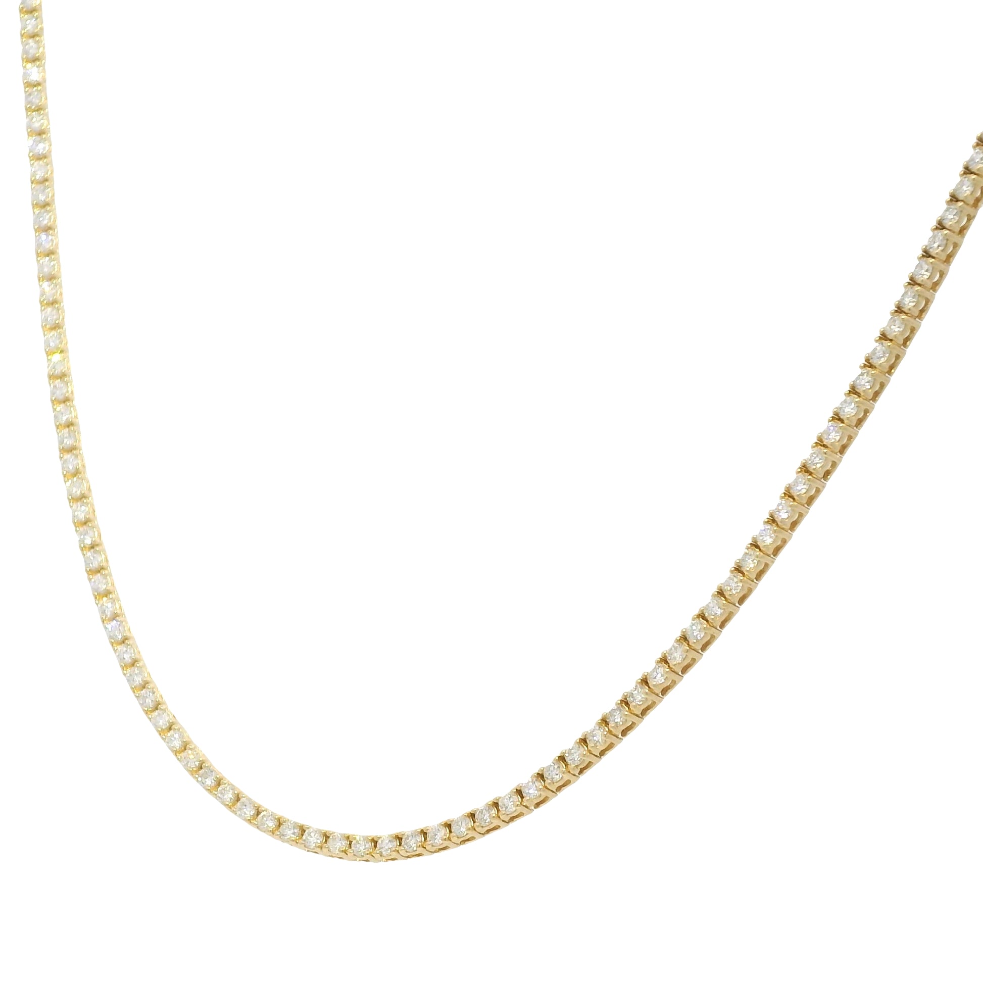 14k Yellow Gold Natural Round Brilliant Cut Diamond Tennis Necklace