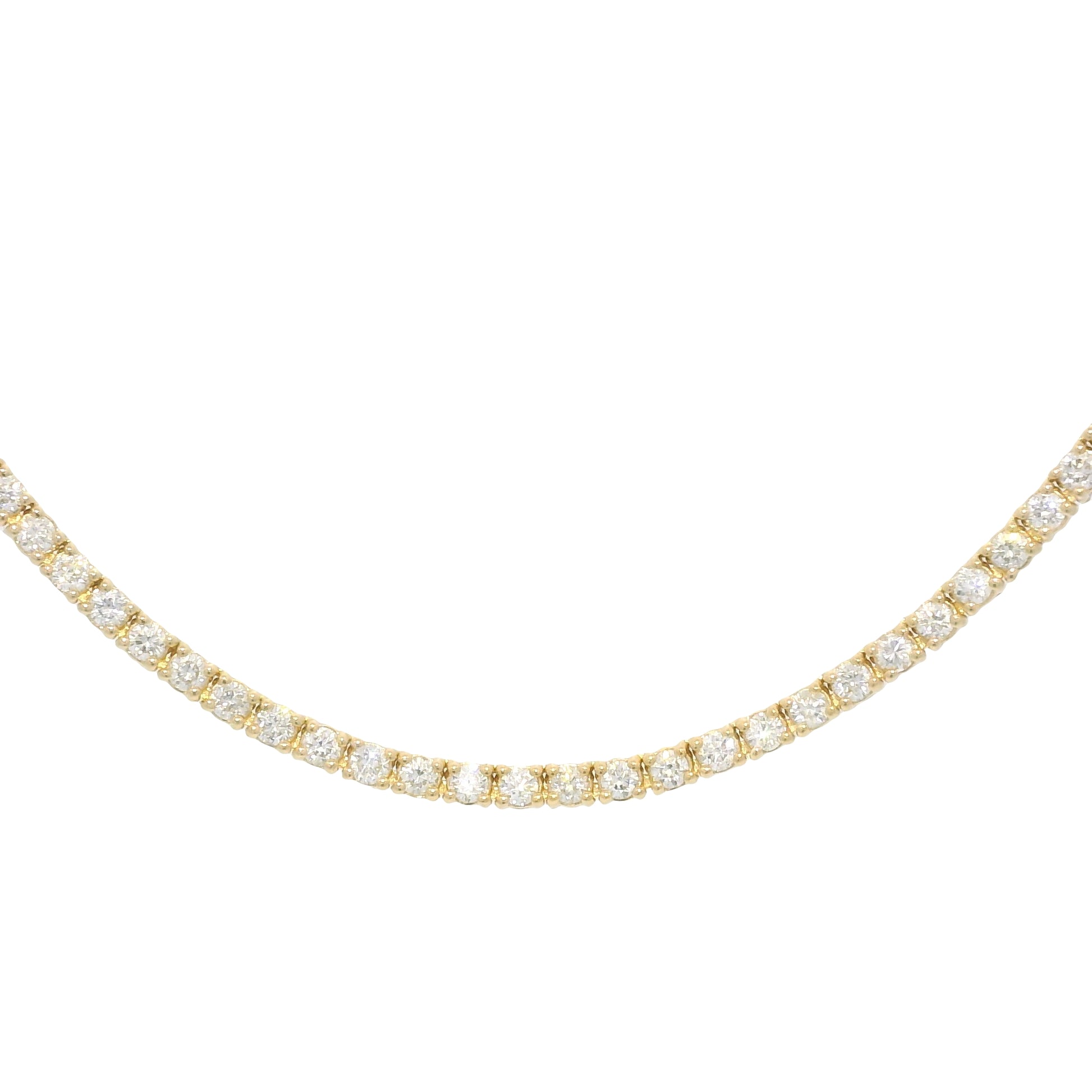 14k Yellow Gold Natural Round Brilliant Cut Diamond Tennis Necklace