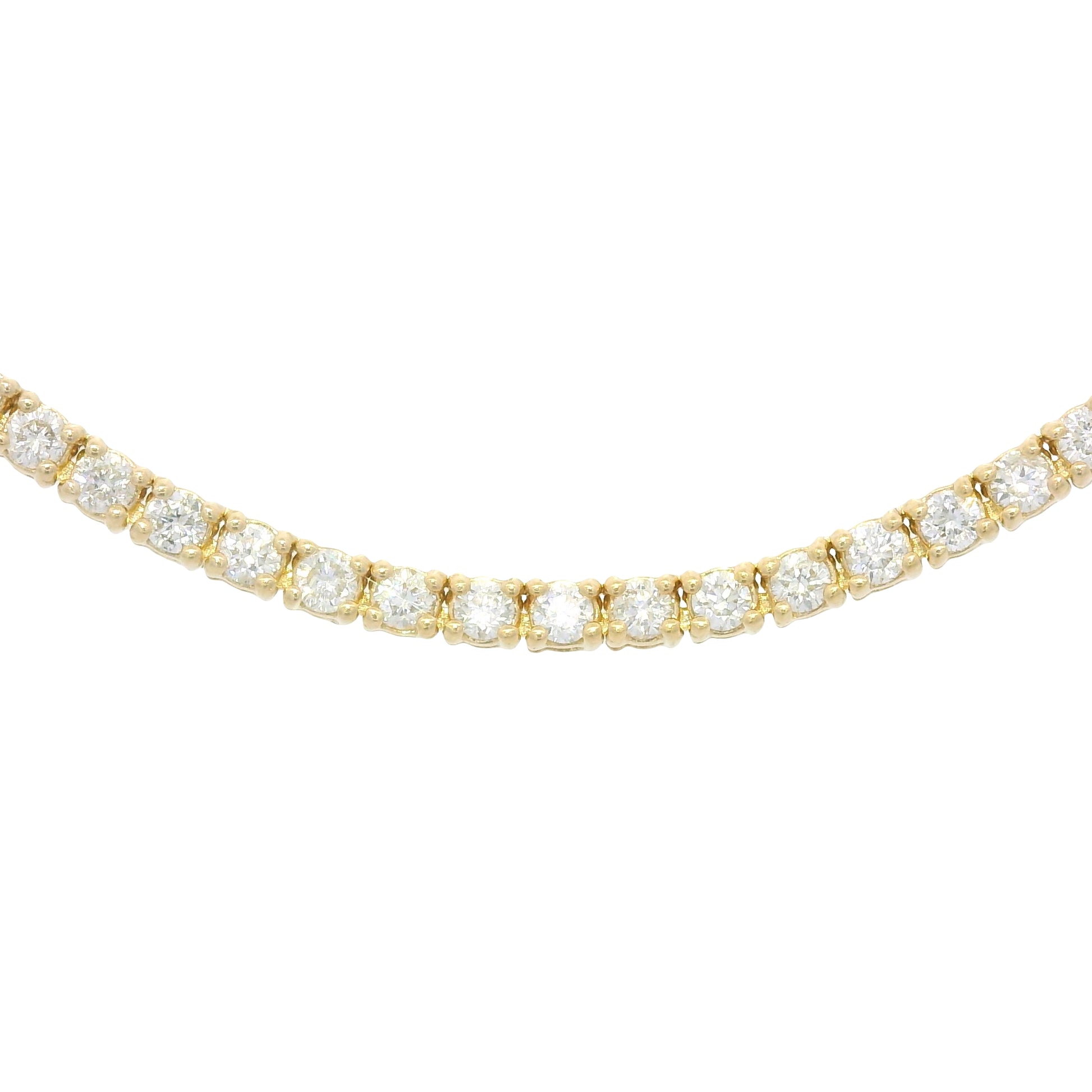 14k Yellow Gold Natural Round Brilliant Cut Diamond Tennis Necklace