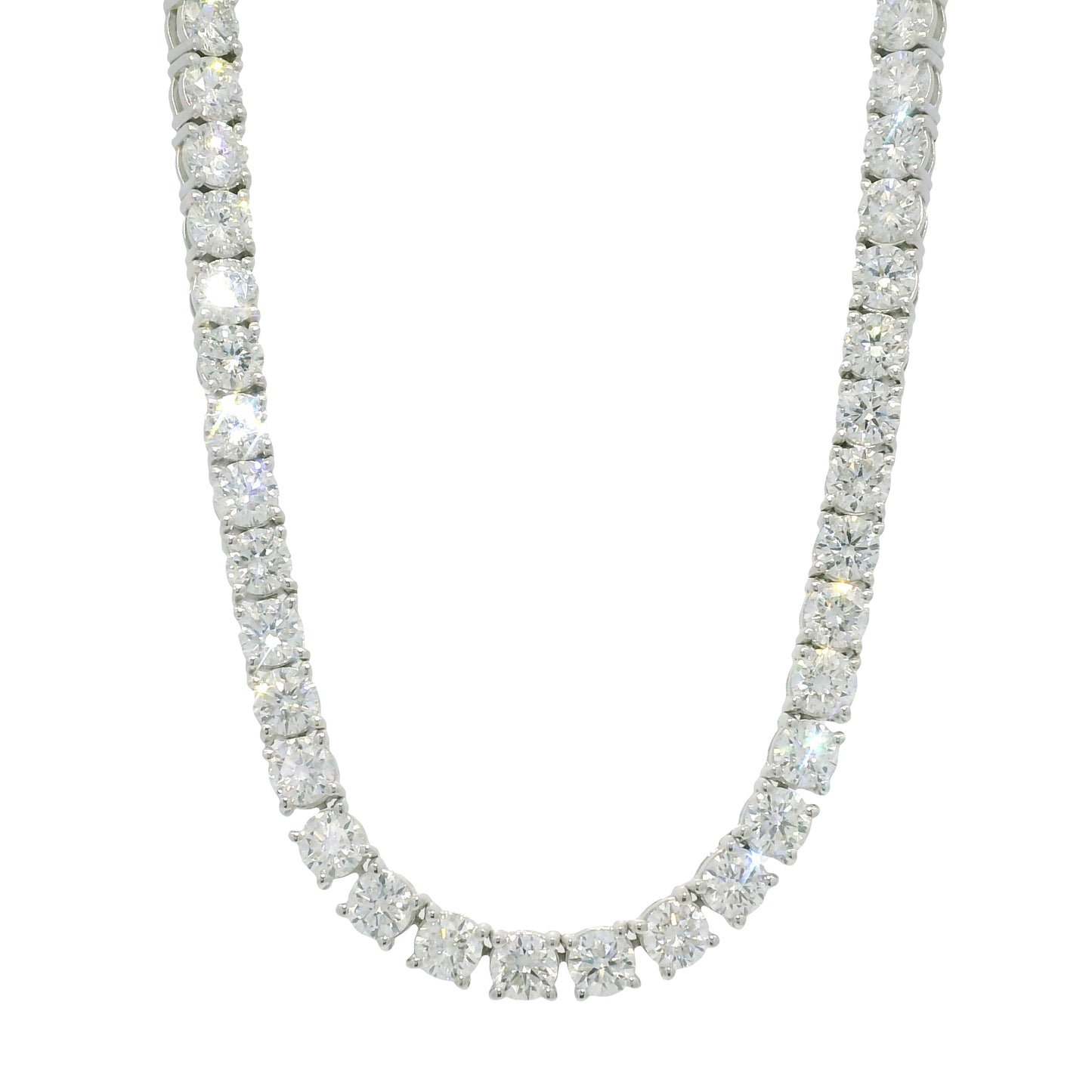14K White Gold Natural Round Brilliant-Cut Diamond Tennis Necklace