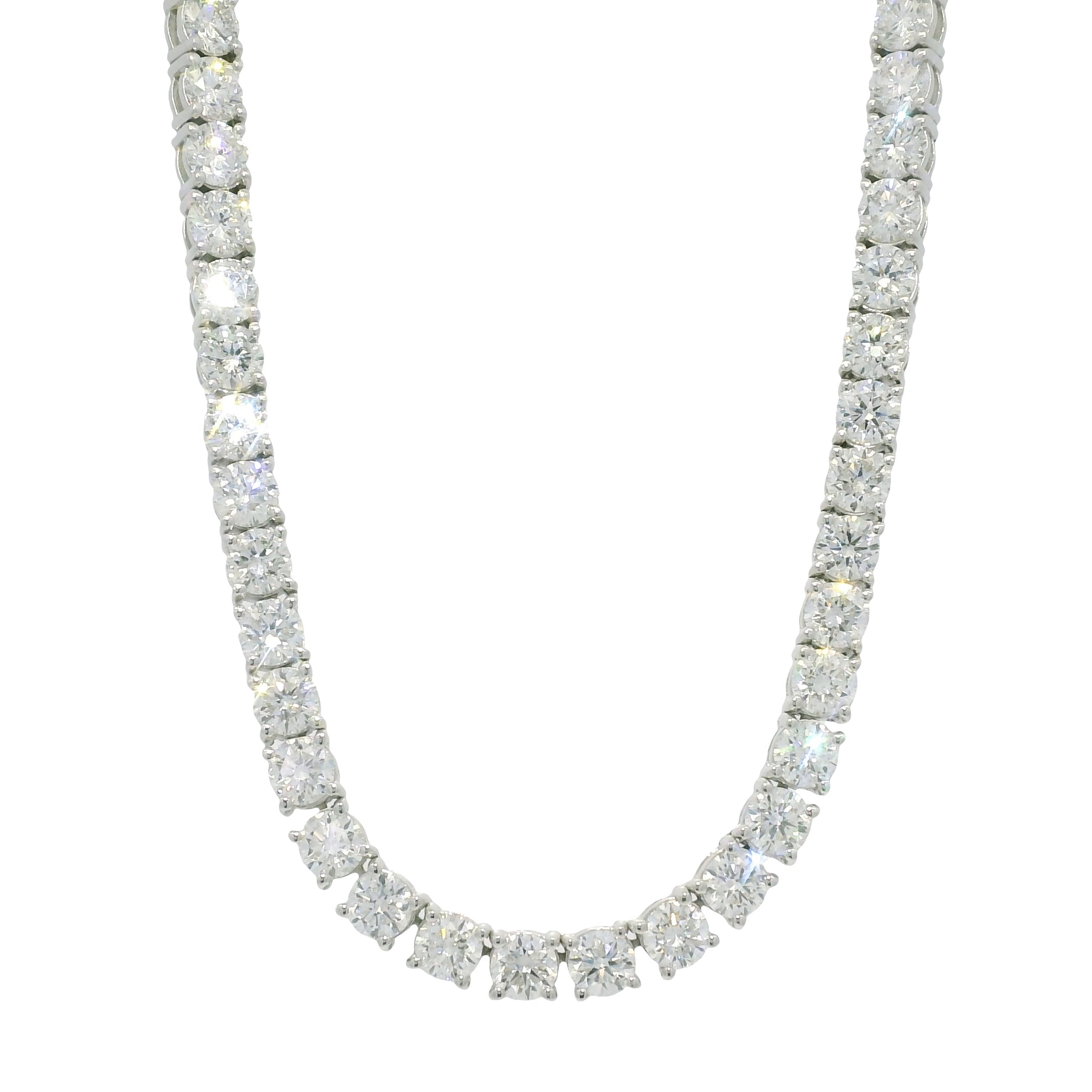 14K White Gold Natural Round Brilliant-Cut Diamond Tennis Necklace