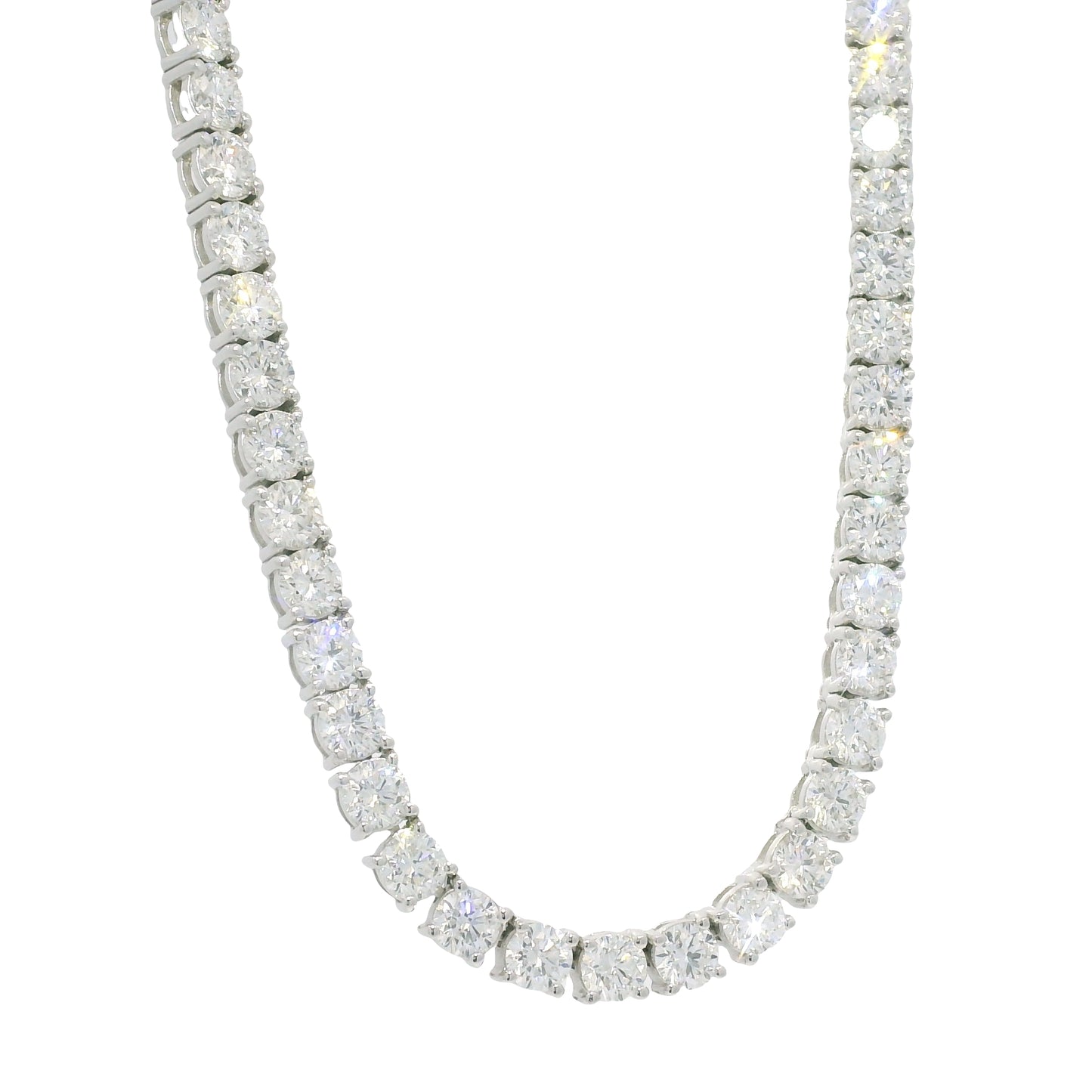 14K White Gold Natural Round Brilliant-Cut Diamond Tennis Necklace