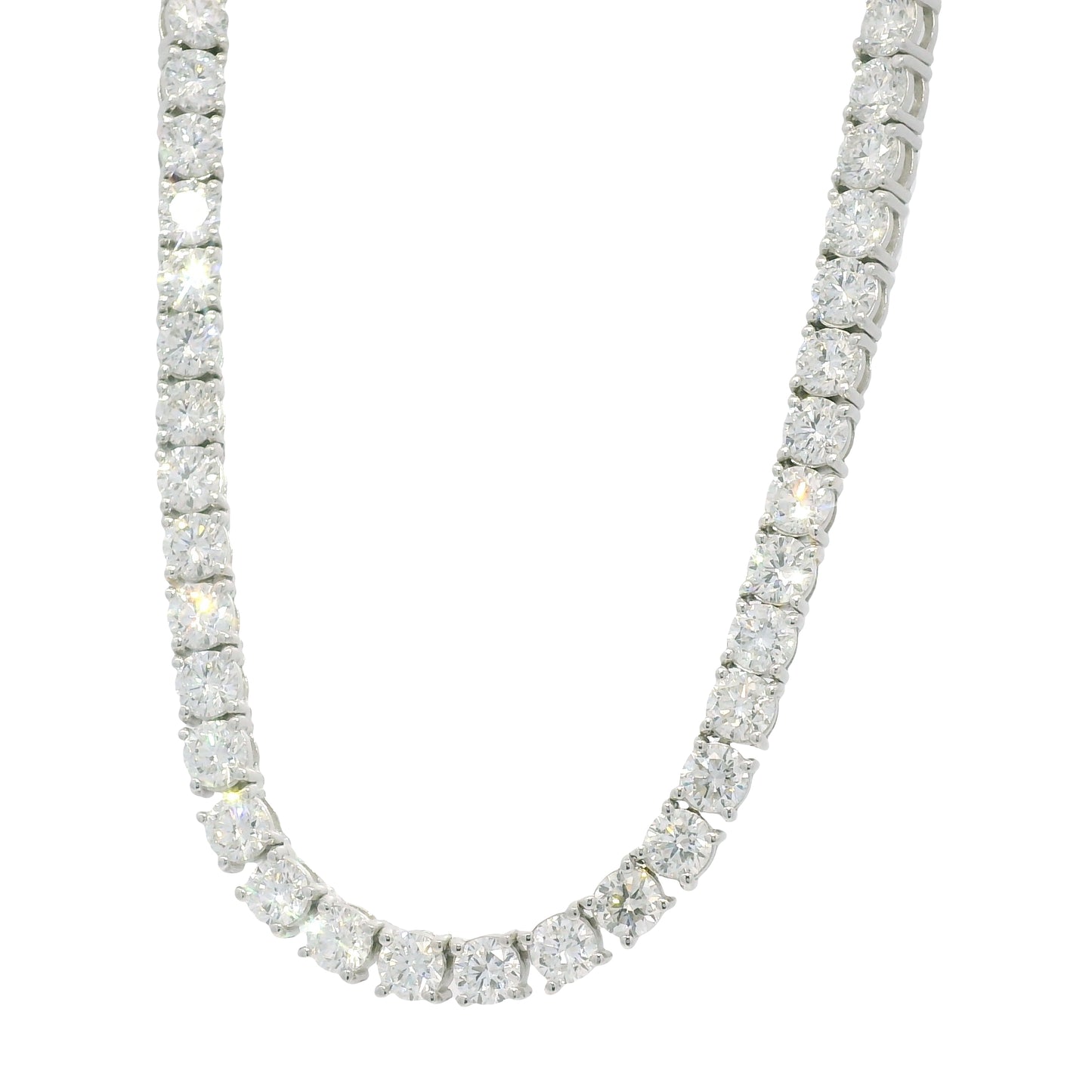14K White Gold Natural Round Brilliant-Cut Diamond Tennis Necklace