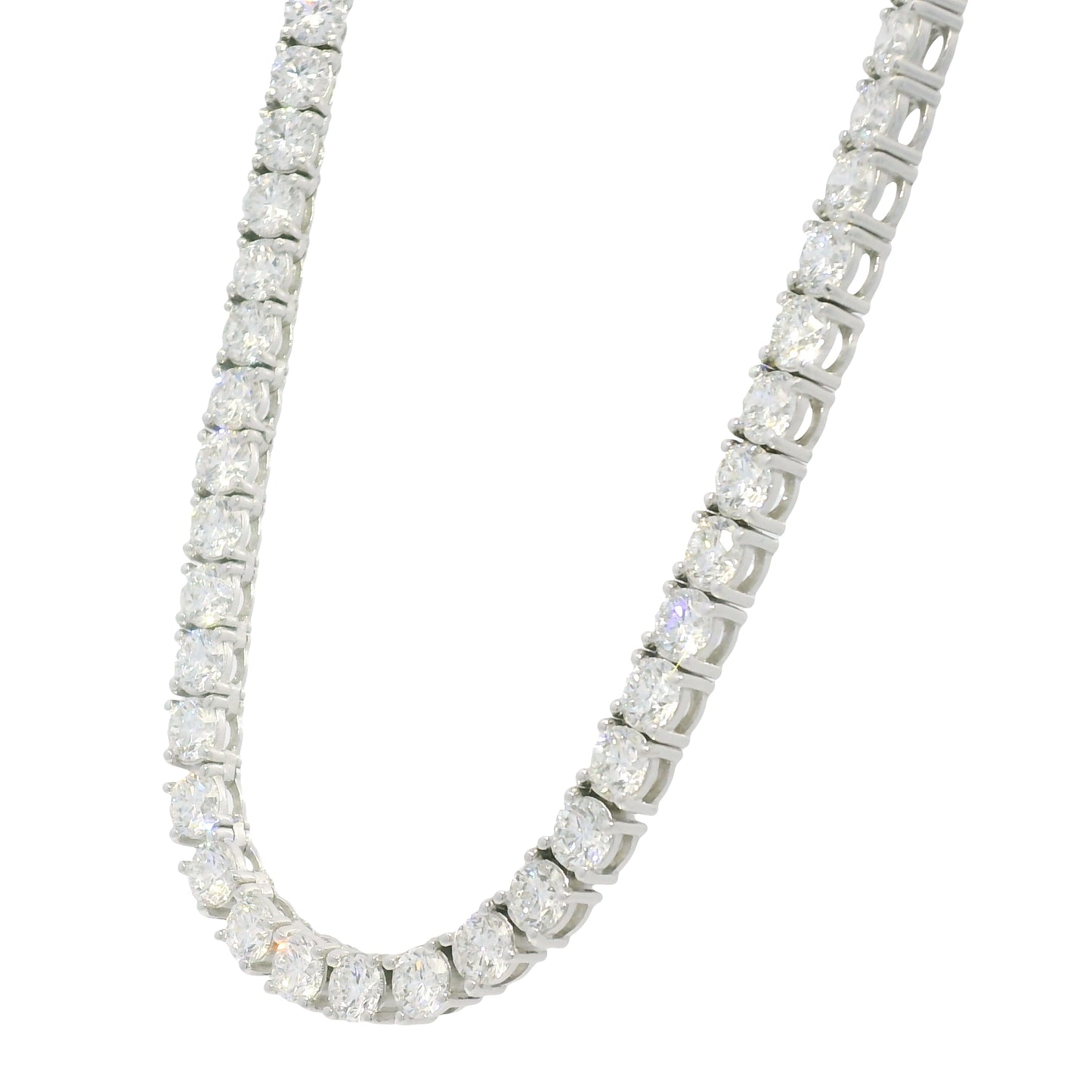 14K White Gold Natural Round Brilliant-Cut Diamond Tennis Necklace