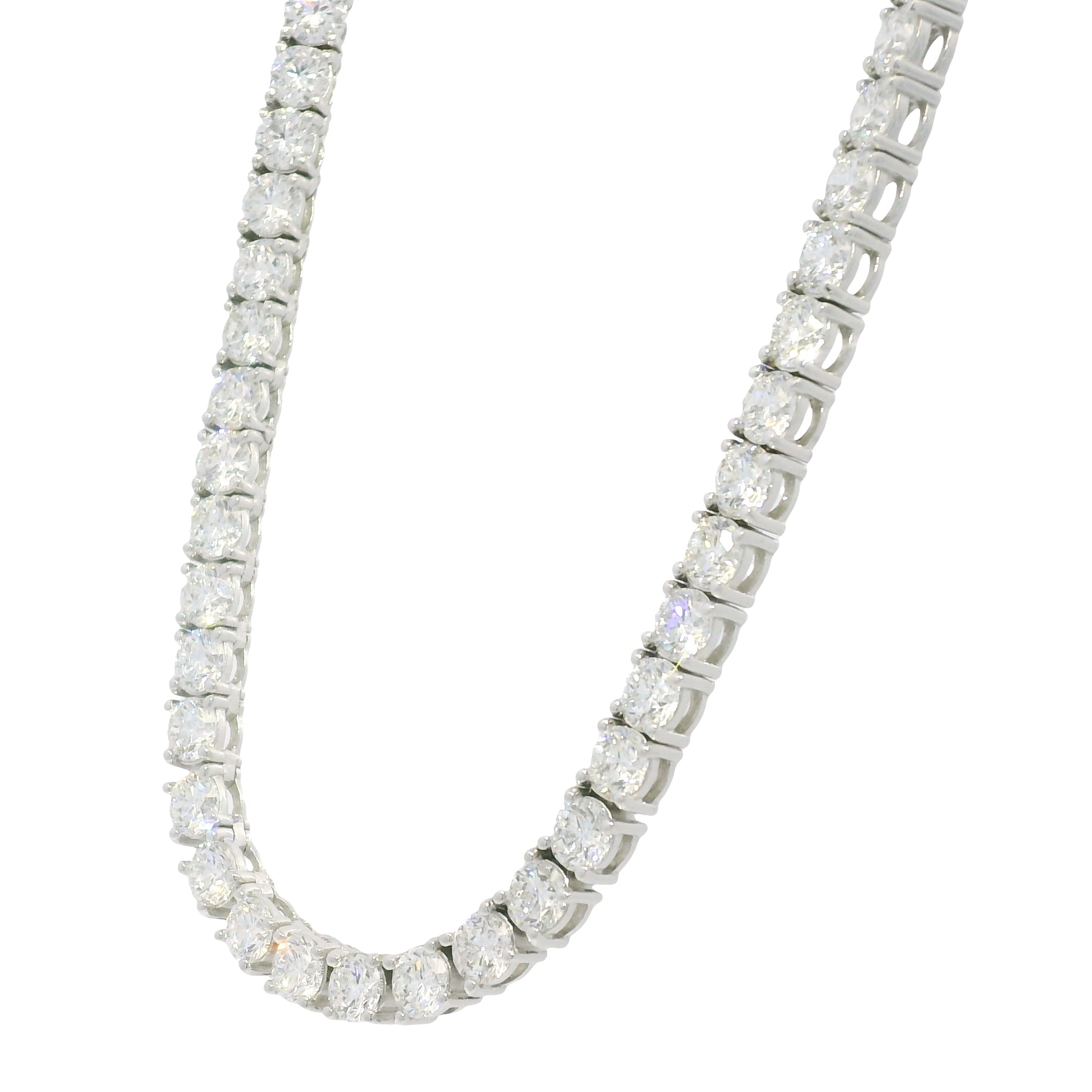 14K White Gold Natural Round Brilliant-Cut Diamond Tennis Necklace