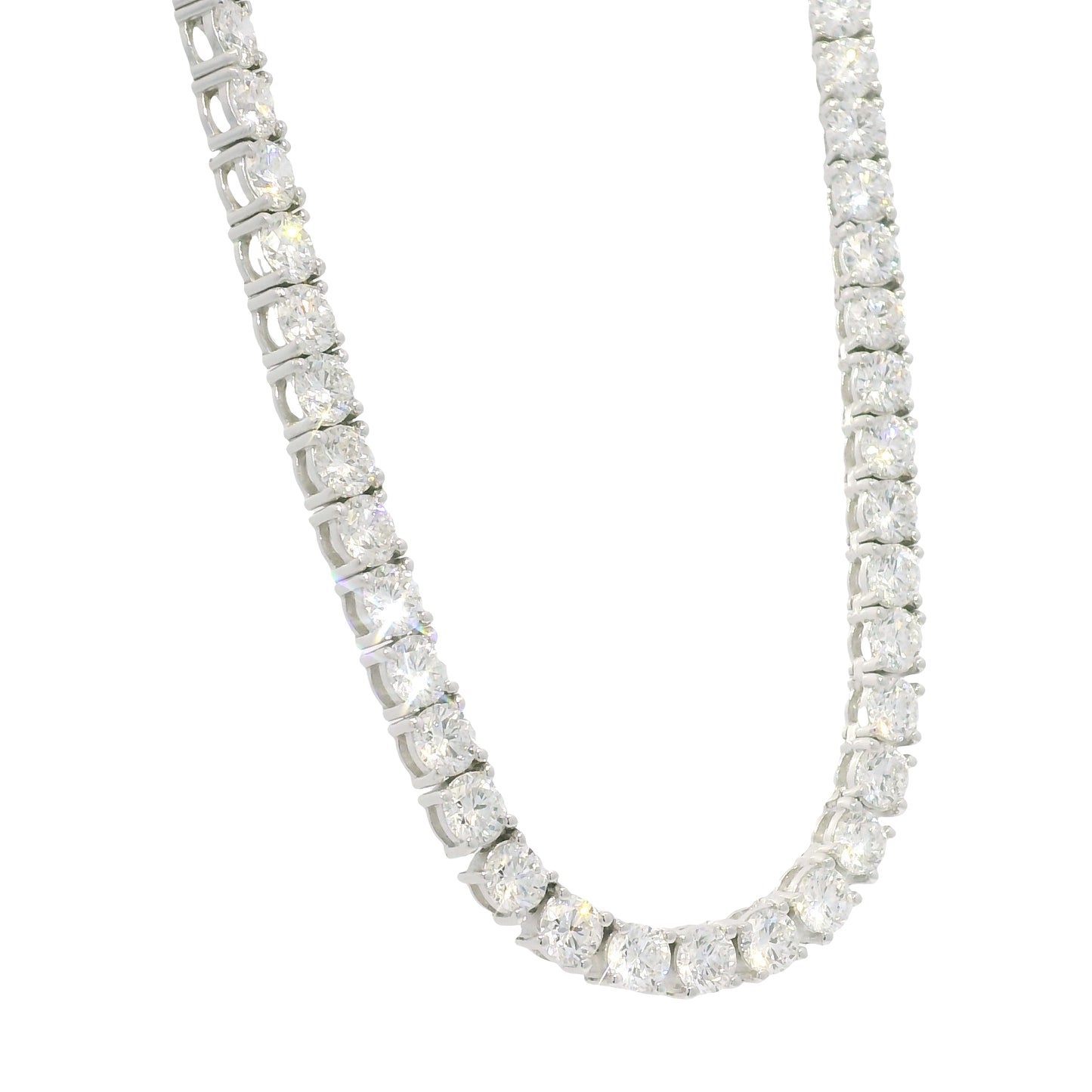 14K White Gold Natural Round Brilliant-Cut Diamond Tennis Necklace