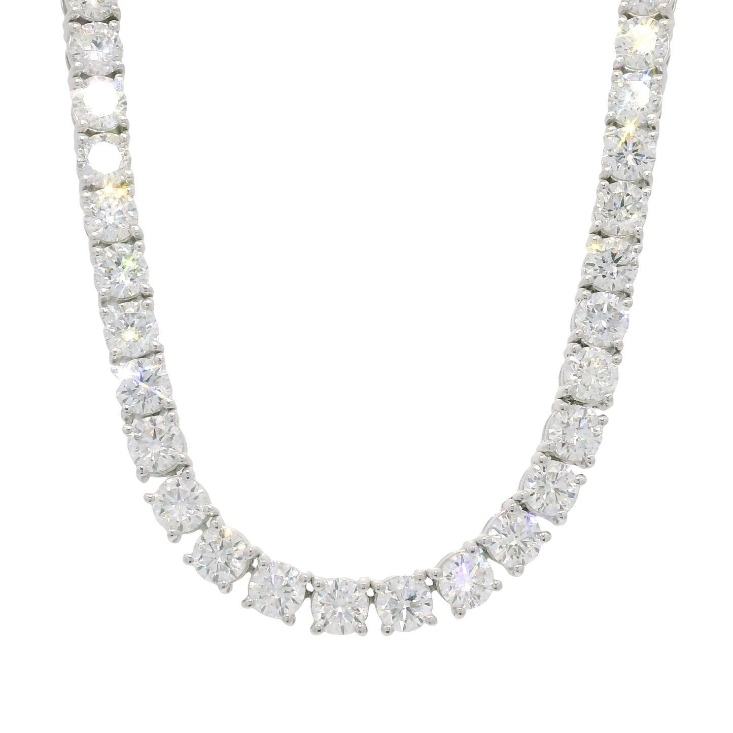 14K White Gold Natural Round Brilliant-Cut Diamond Tennis Necklace