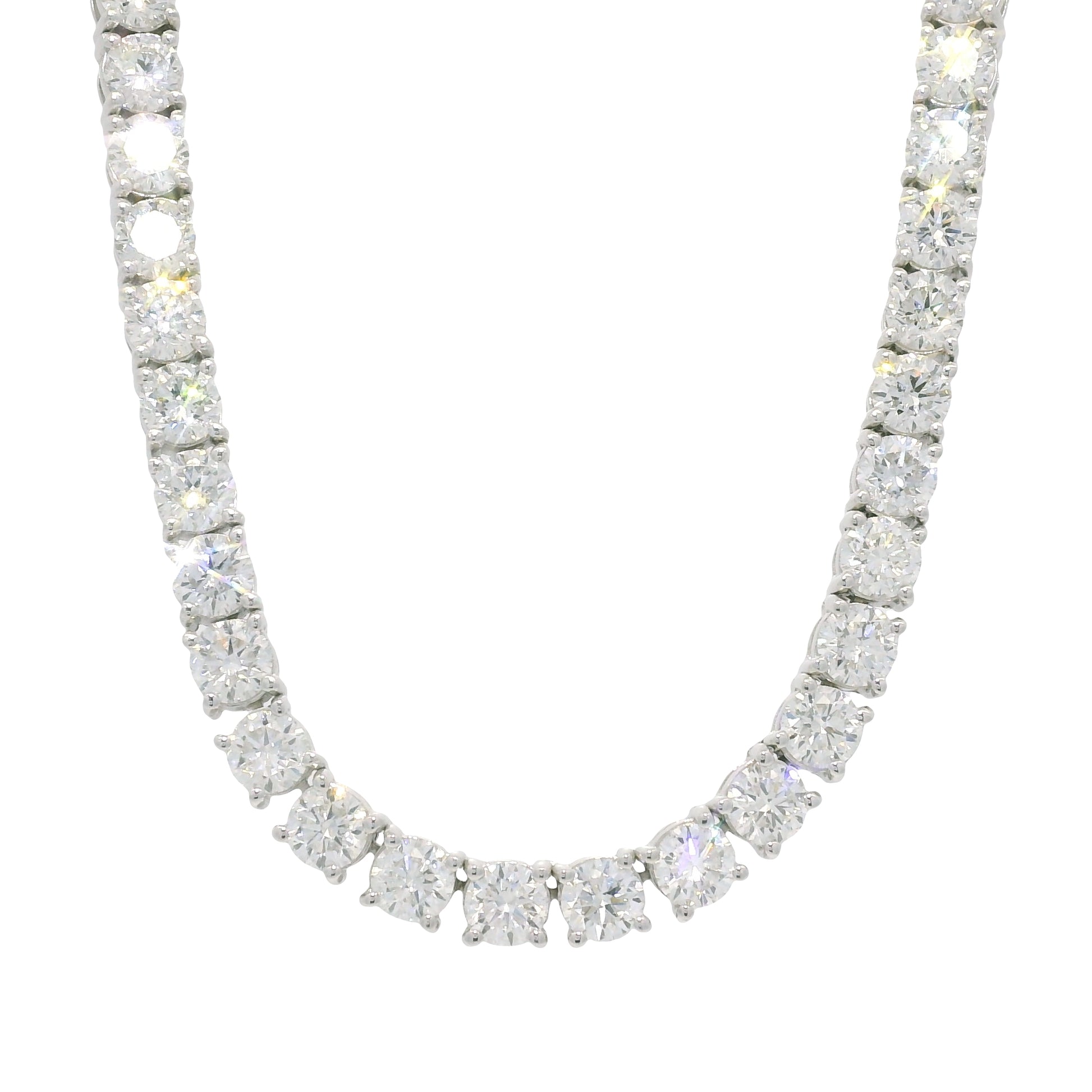 14K White Gold Natural Round Brilliant-Cut Diamond Tennis Necklace