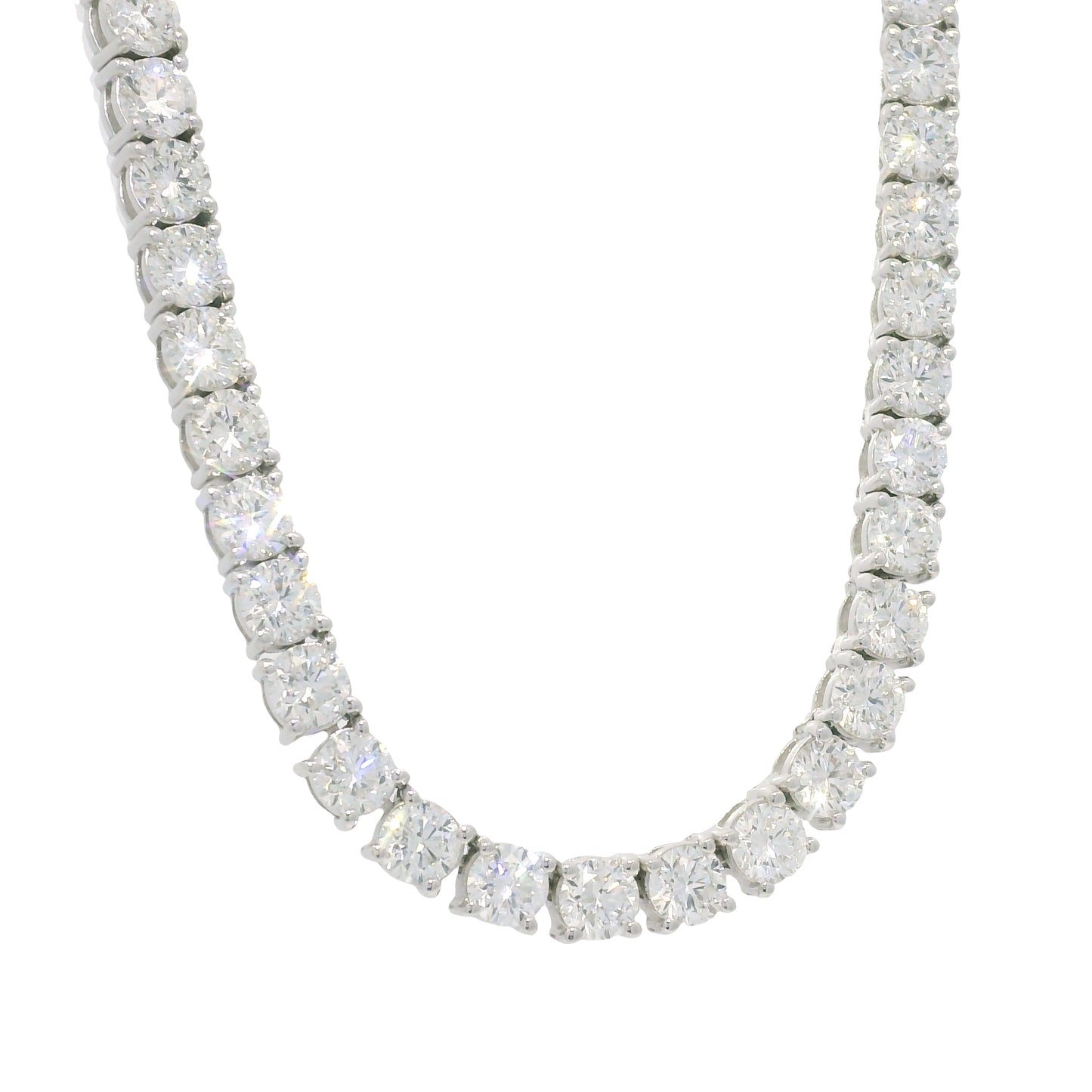 14K White Gold Natural Round Brilliant-Cut Diamond Tennis Necklace