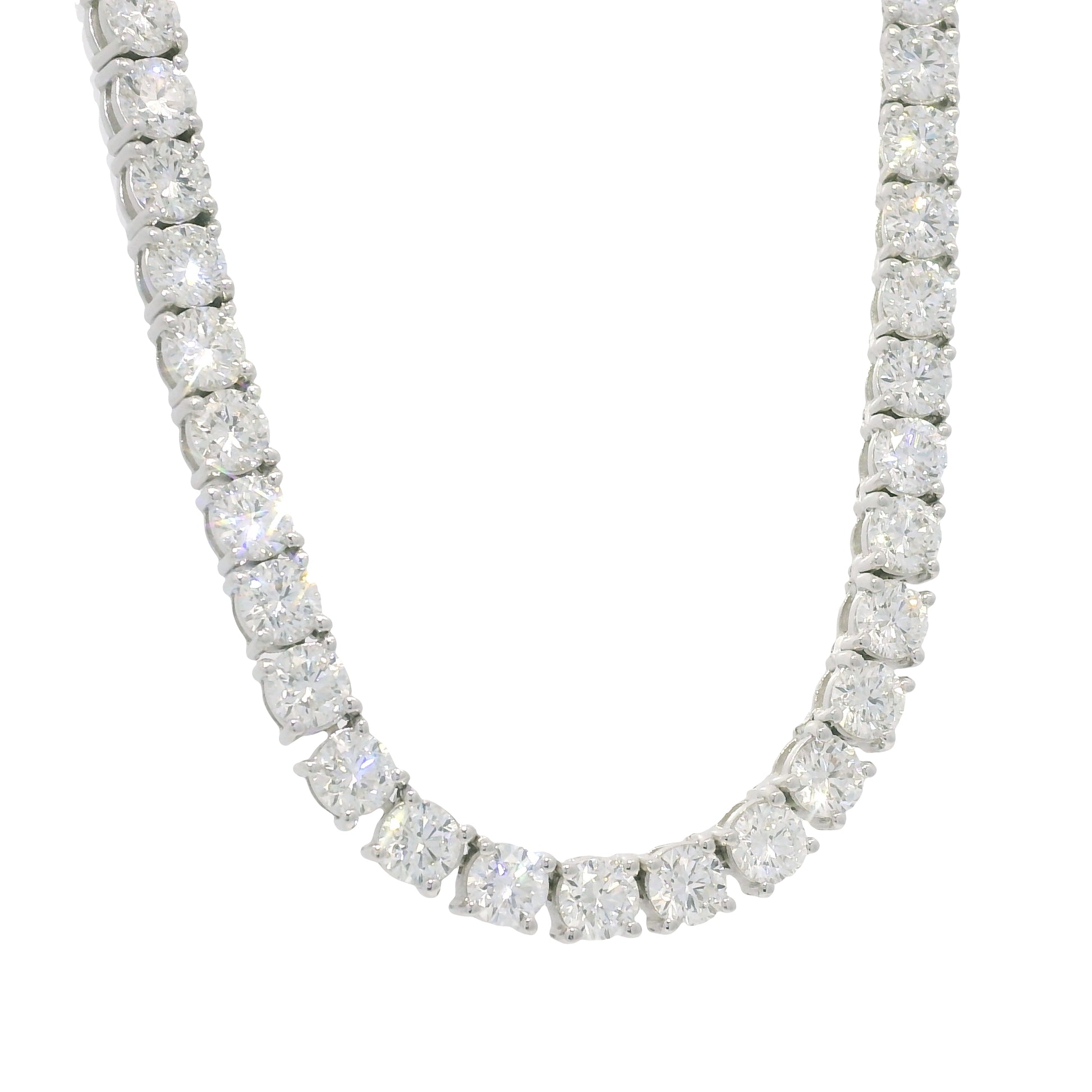 14K White Gold Natural Round Brilliant-Cut Diamond Tennis Necklace
