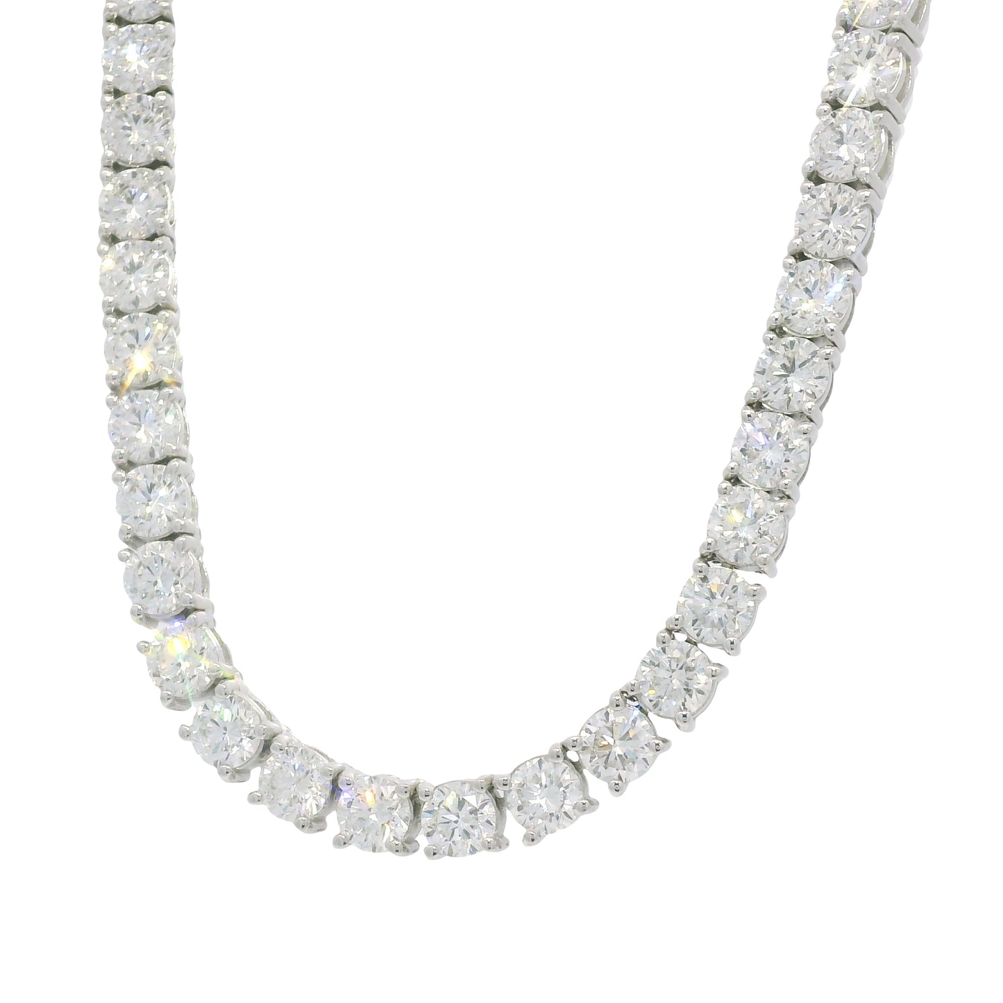 14K White Gold Natural Round Brilliant-Cut Diamond Tennis Necklace