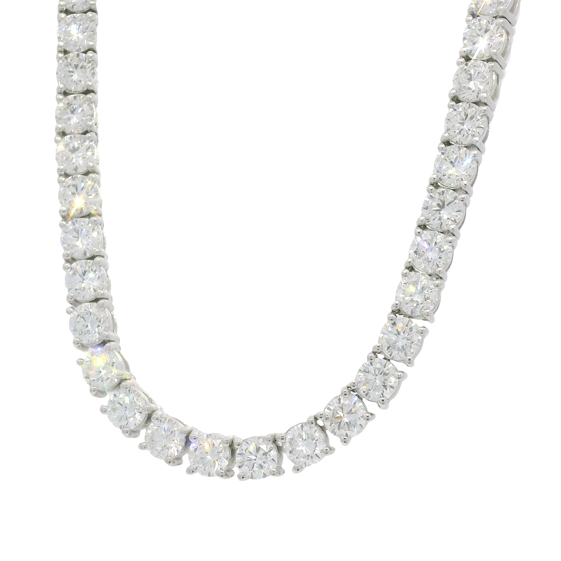 14K White Gold Natural Round Brilliant-Cut Diamond Tennis Necklace