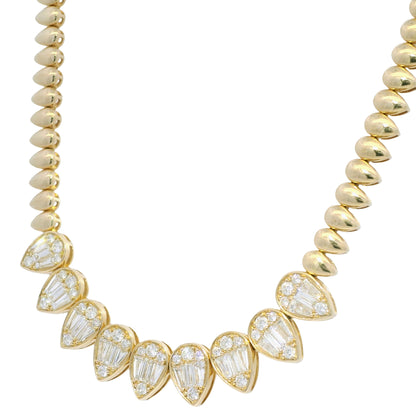14k Yellow Gold Natural Diamond Spiked Collar Necklace