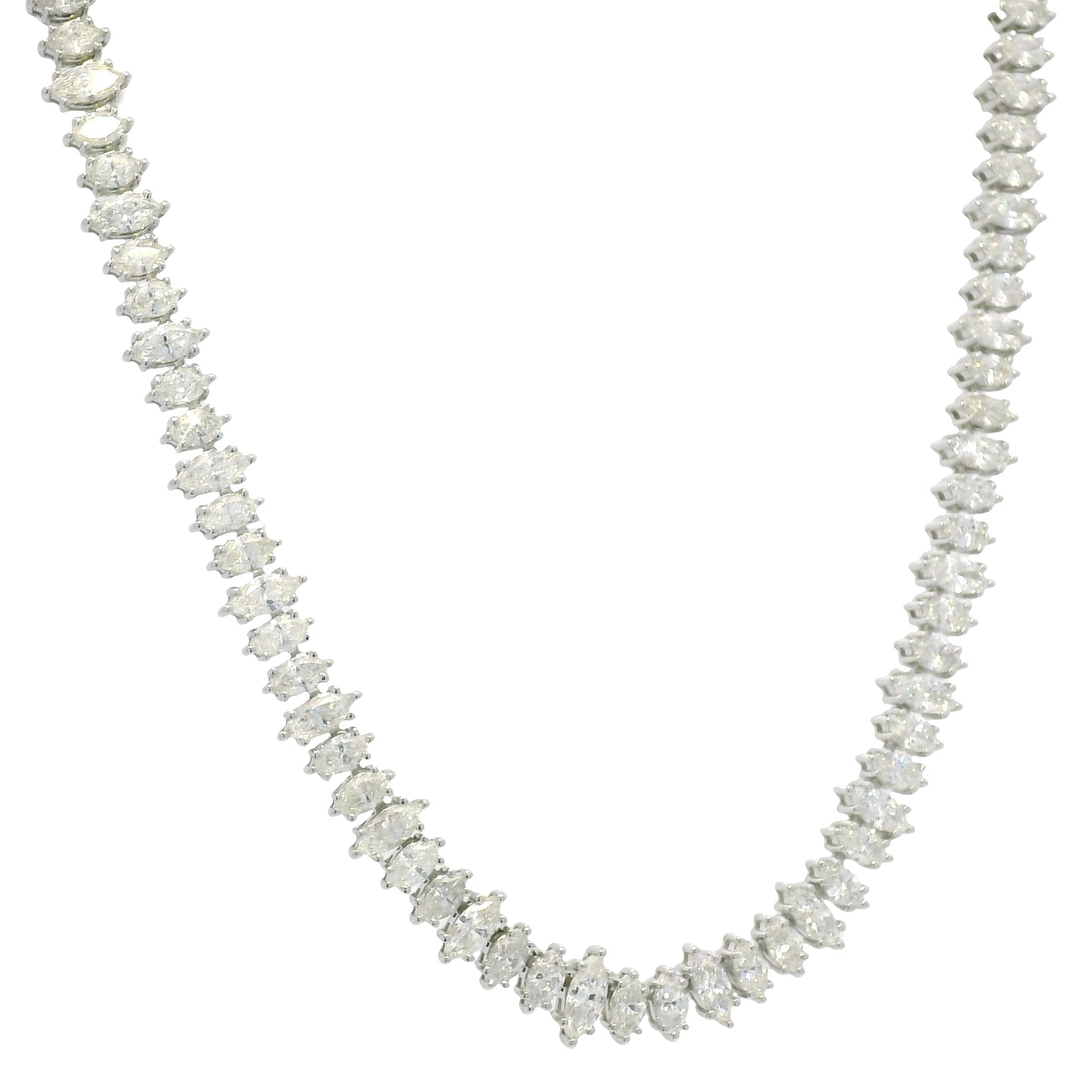 18k White Gold Natural Marquise Cut Diamond Adjustable Tennis Necklace