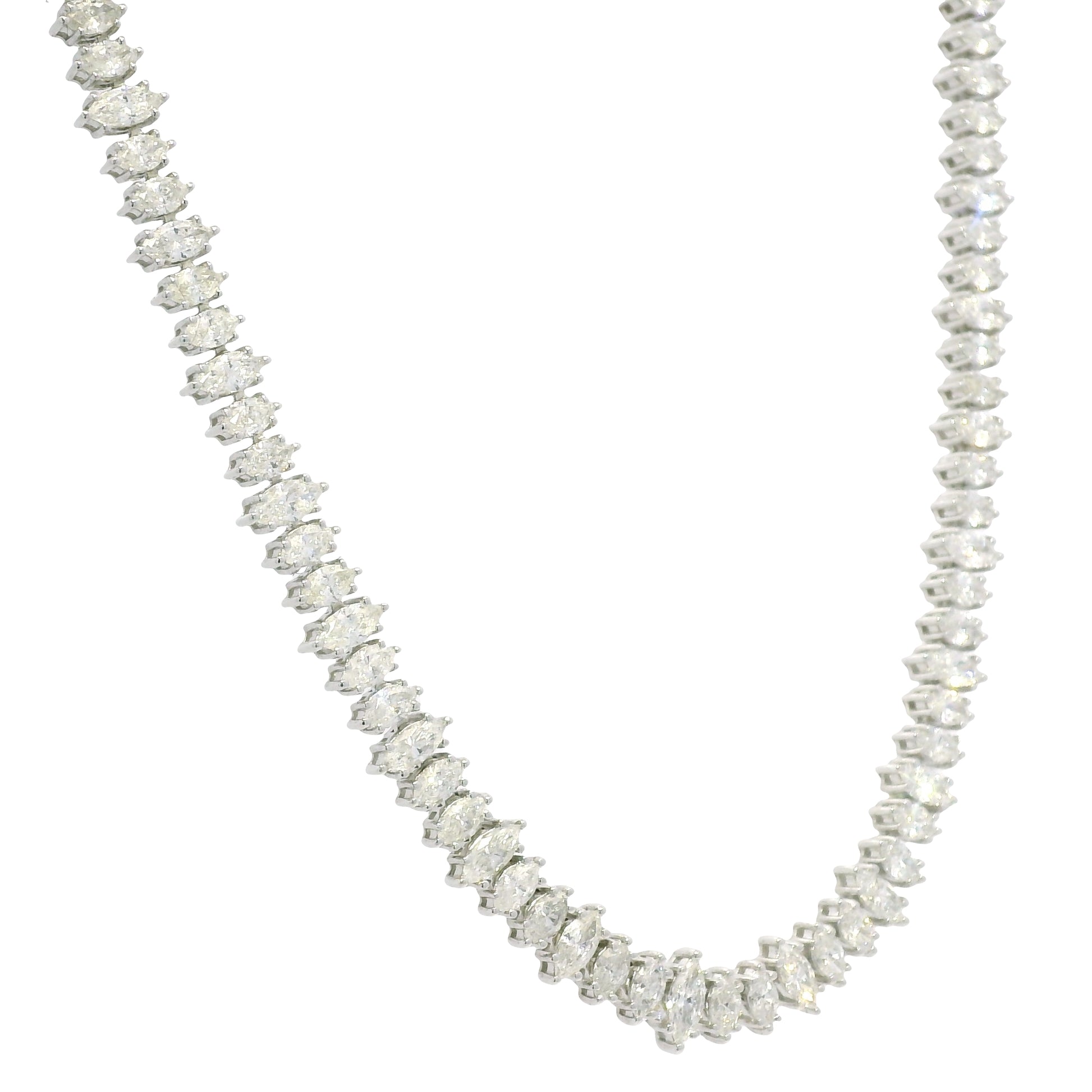 18k White Gold Natural Marquise Cut Diamond Adjustable Tennis Necklace