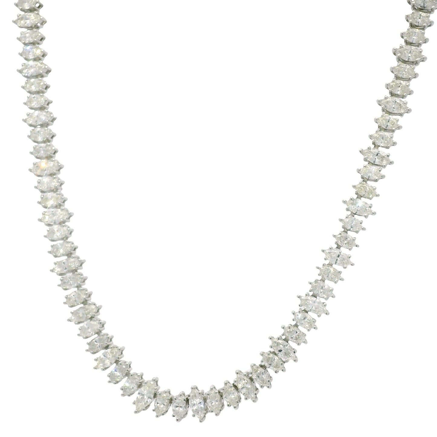 18k White Gold Natural Marquise Cut Diamond Adjustable Tennis Necklace