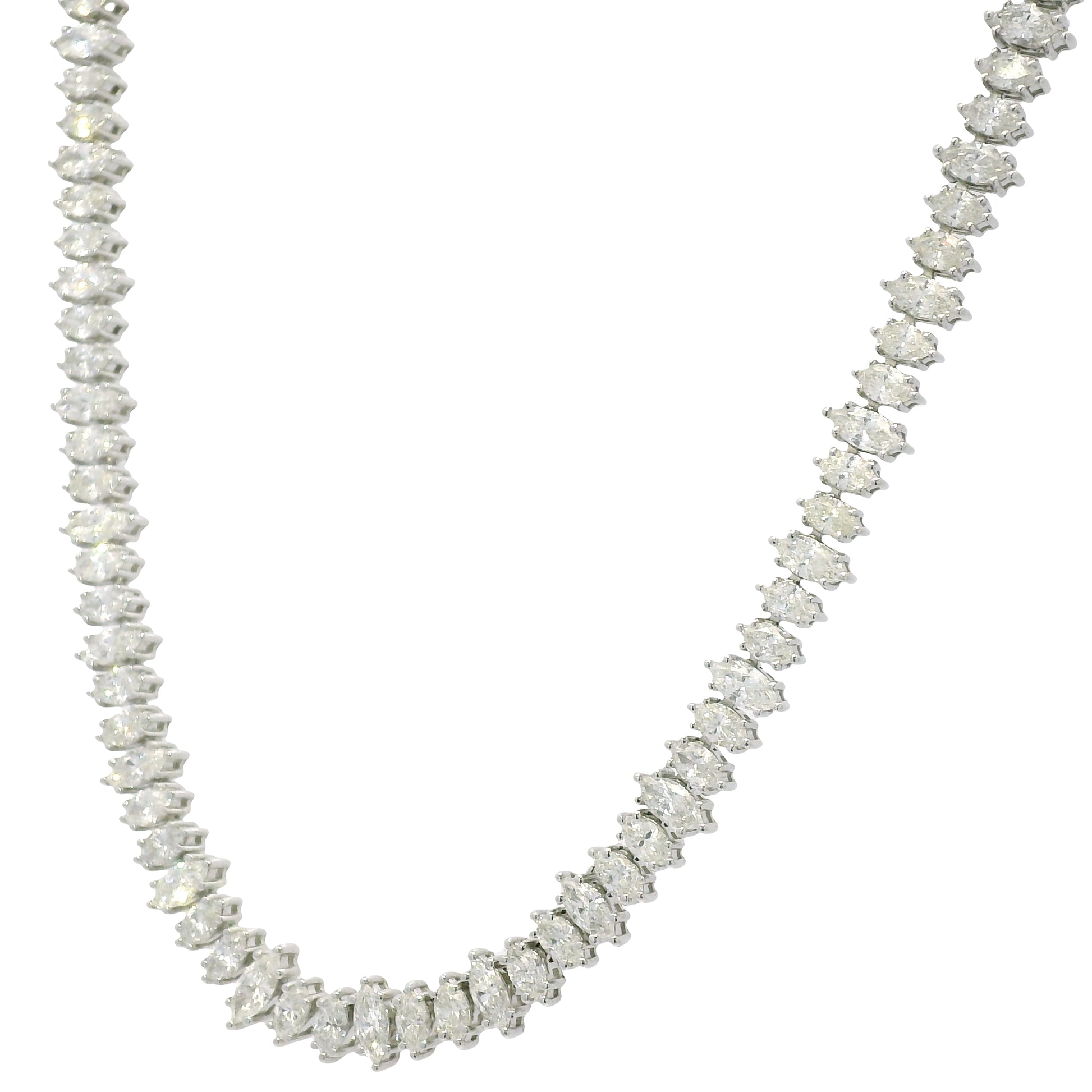 18k White Gold Natural Marquise Cut Diamond Adjustable Tennis Necklace