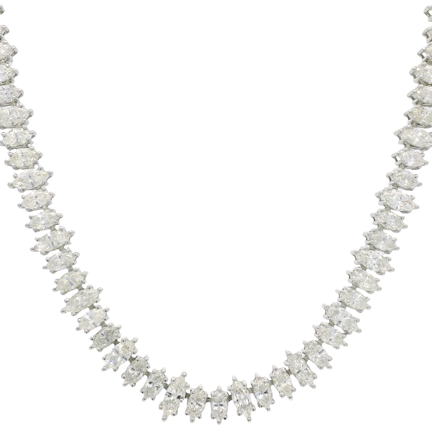18k White Gold Natural Marquise Cut Diamond Adjustable Tennis Necklace