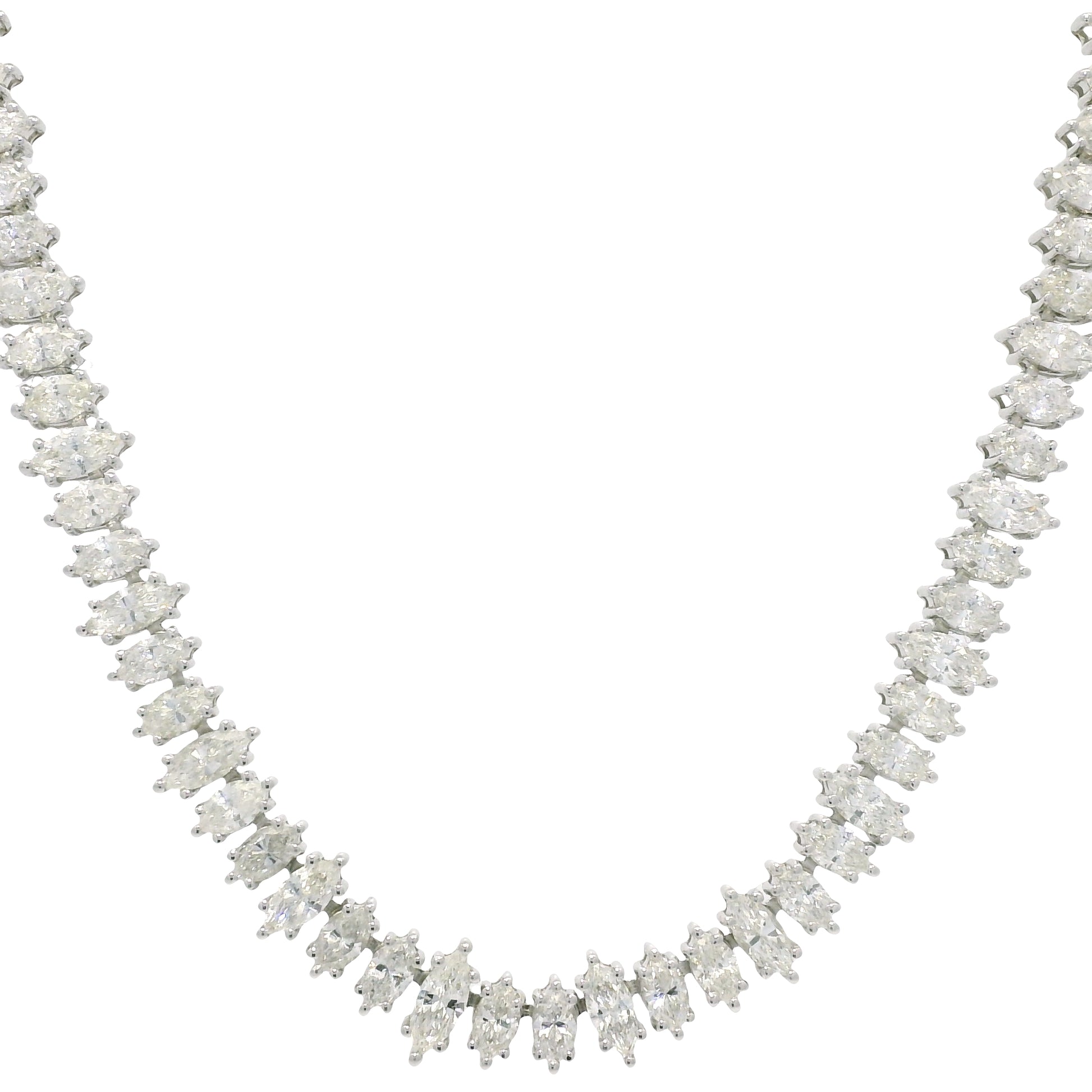 18k White Gold Natural Marquise Cut Diamond Adjustable Tennis Necklace