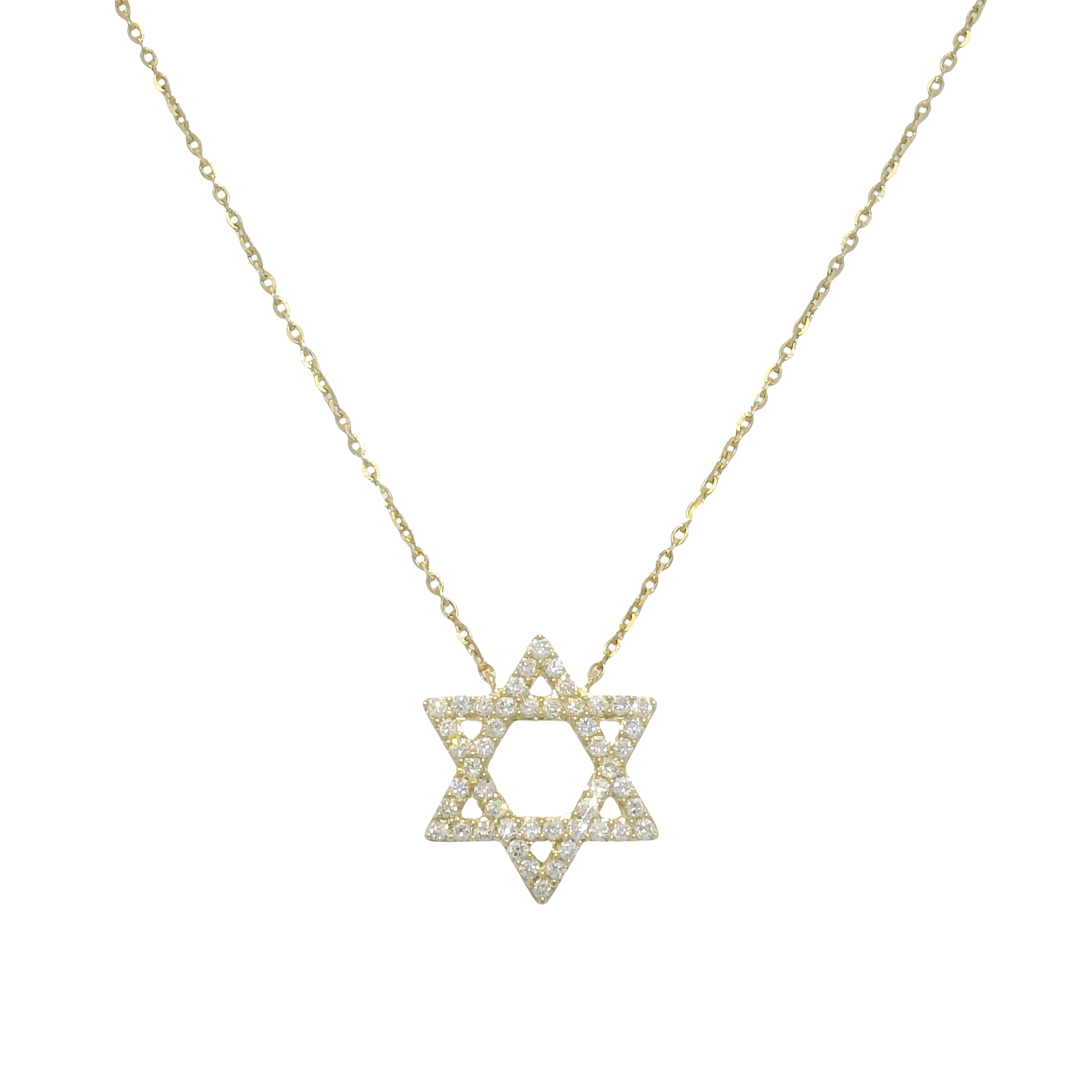 14k Yellow Gold Natural Diamond Star of David Pendant Necklace