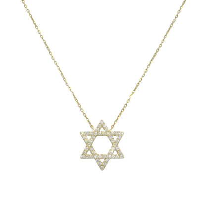 14k Yellow Gold Natural Diamond Star of David Pendant Necklace