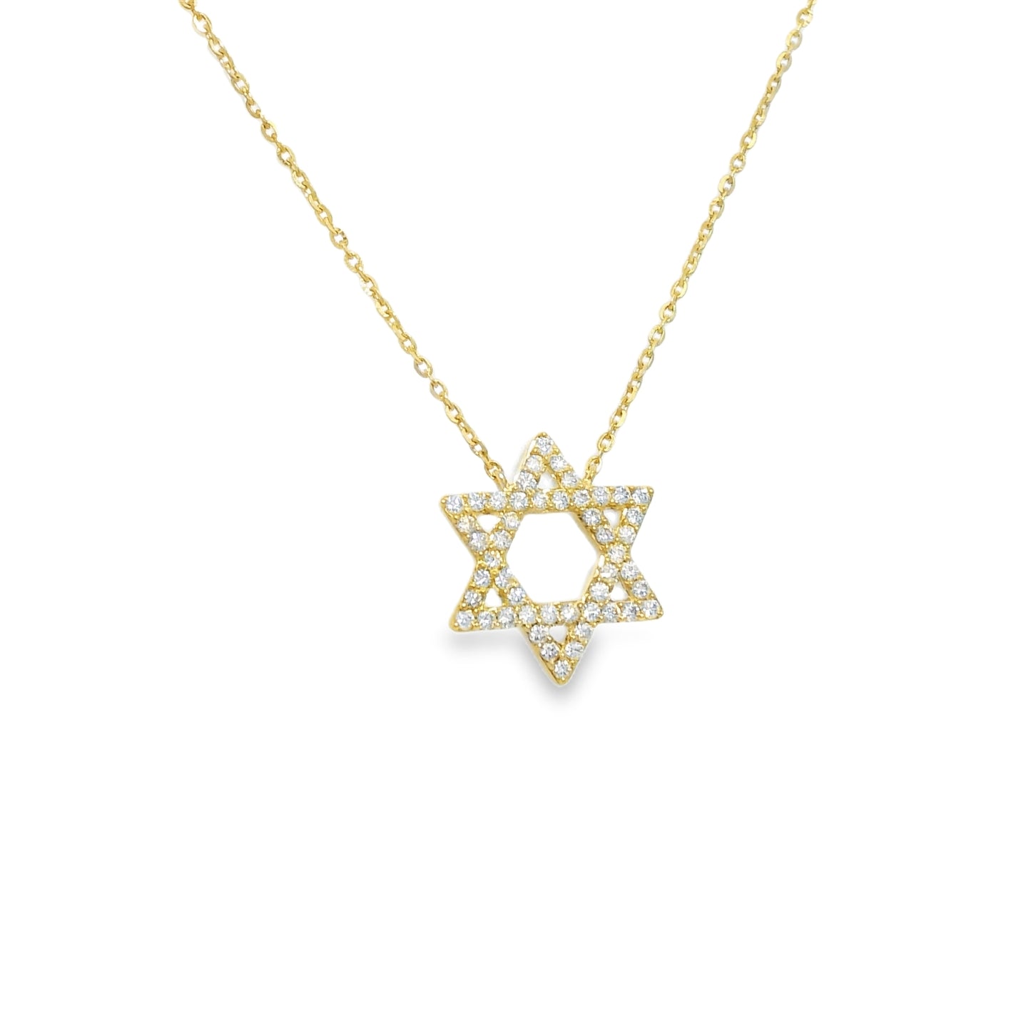 14k Yellow Gold Natural Diamond Star of David Pendant Necklace