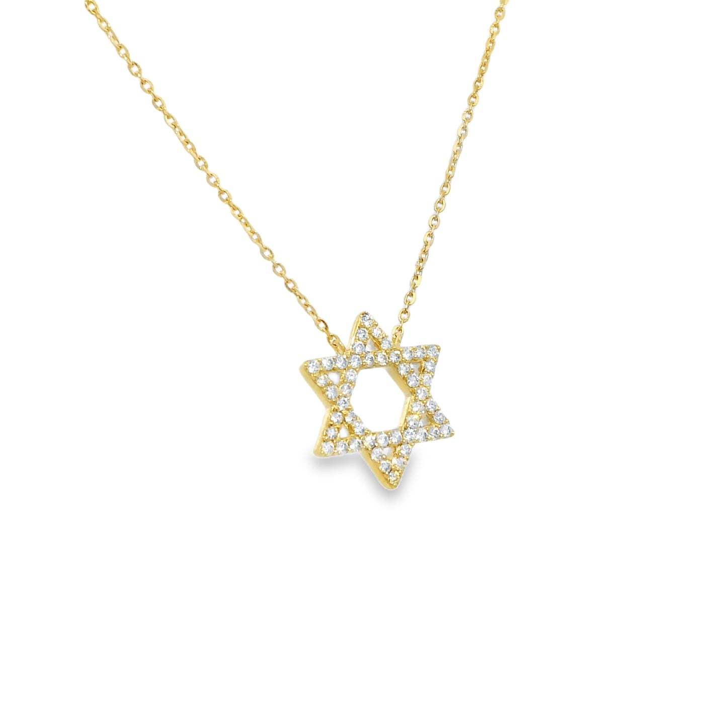14k Yellow Gold Natural Diamond Star of David Pendant Necklace