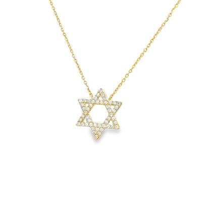 14k Yellow Gold Natural Diamond Star of David Pendant Necklace