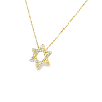 14k Yellow Gold Natural Diamond Star of David Pendant Necklace