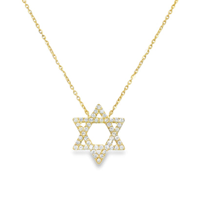14k Yellow Gold Natural Diamond Star of David Pendant Necklace