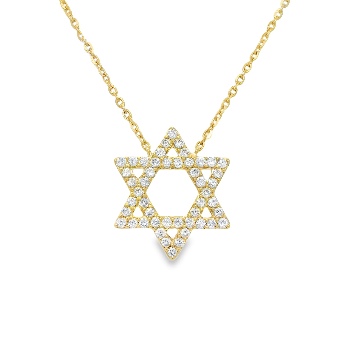 14k Yellow Gold Natural Diamond Star of David Pendant Necklace