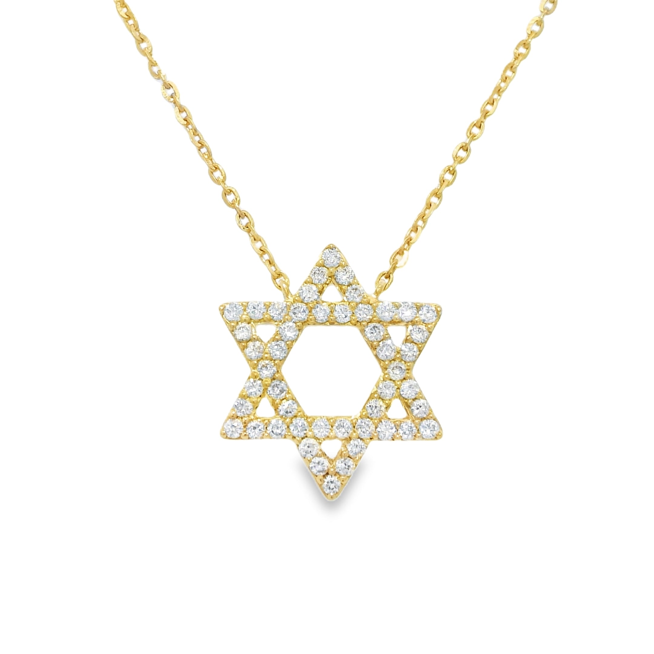 14k Yellow Gold Natural Diamond Star of David Pendant Necklace