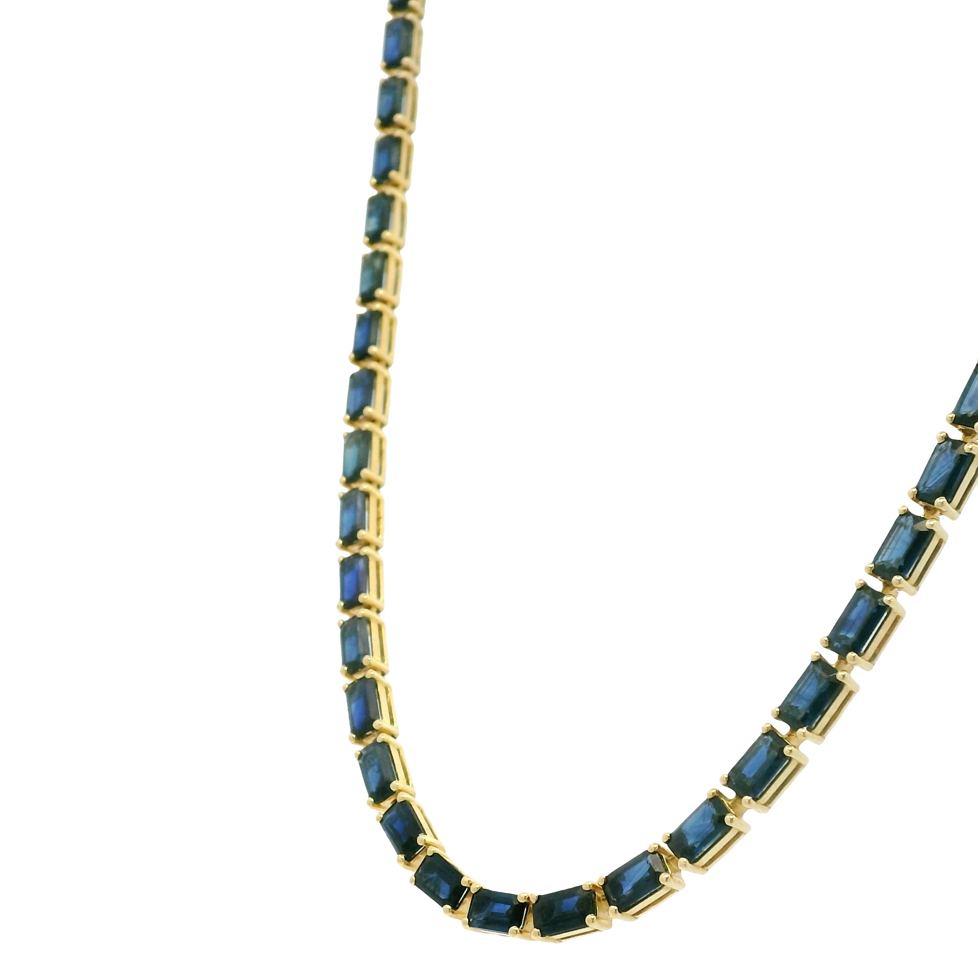 14k Yellow Gold Natural 15.85 Carat Sapphire Tennis Necklace