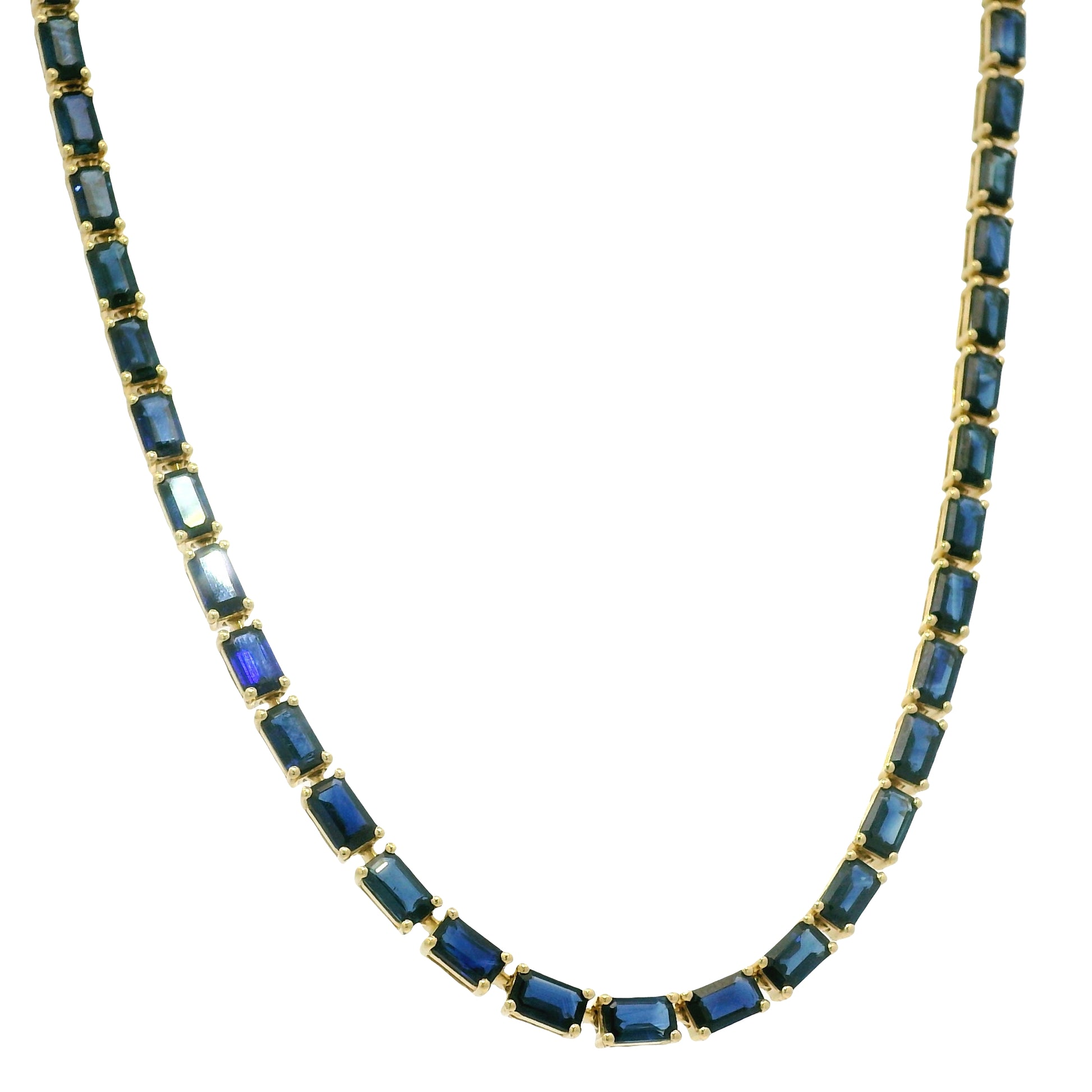 14k Yellow Gold Natural 15.85 Carat Sapphire Tennis Necklace