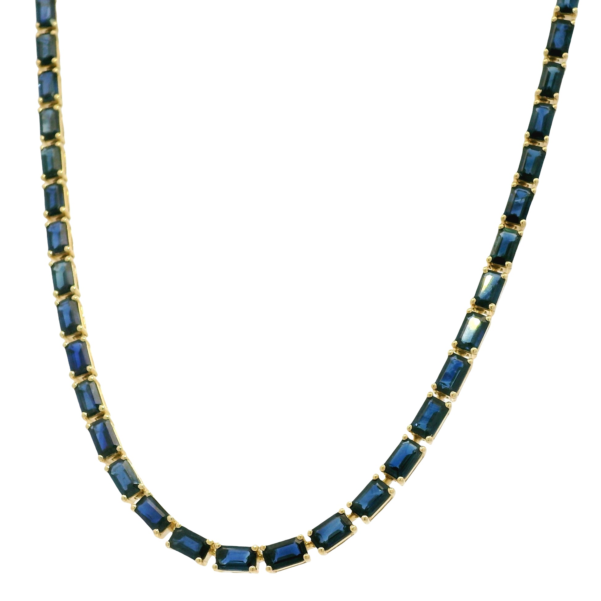 14k Yellow Gold Natural 15.85 Carat Sapphire Tennis Necklace