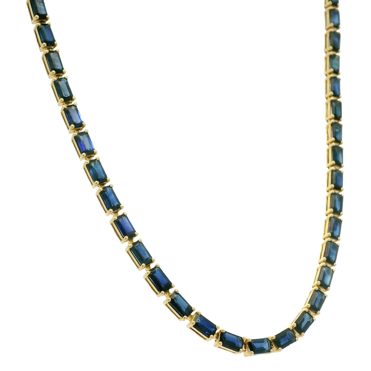 14k Yellow Gold Natural 15.85 Carat Sapphire Tennis Necklace