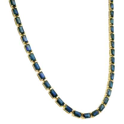 14k Yellow Gold Natural 15.85 Carat Sapphire Tennis Necklace