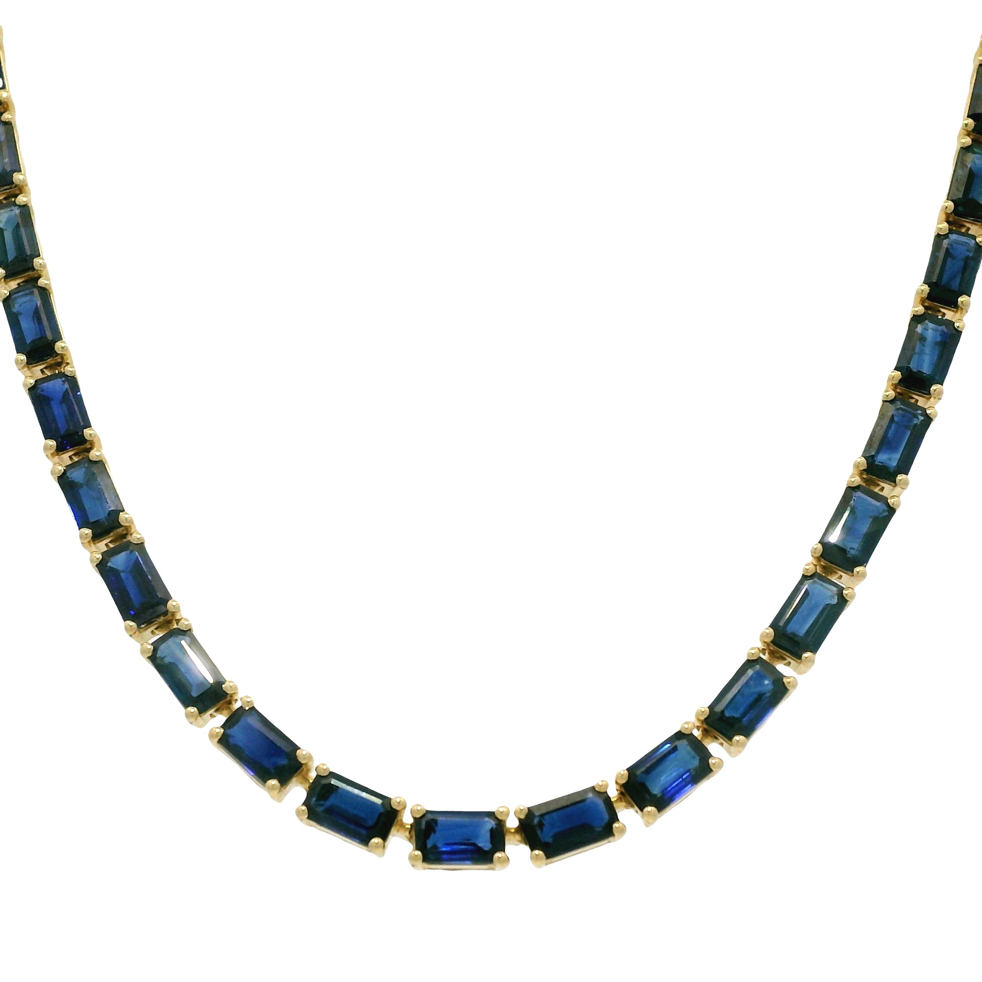14k Yellow Gold Natural 15.85 Carat Sapphire Tennis Necklace