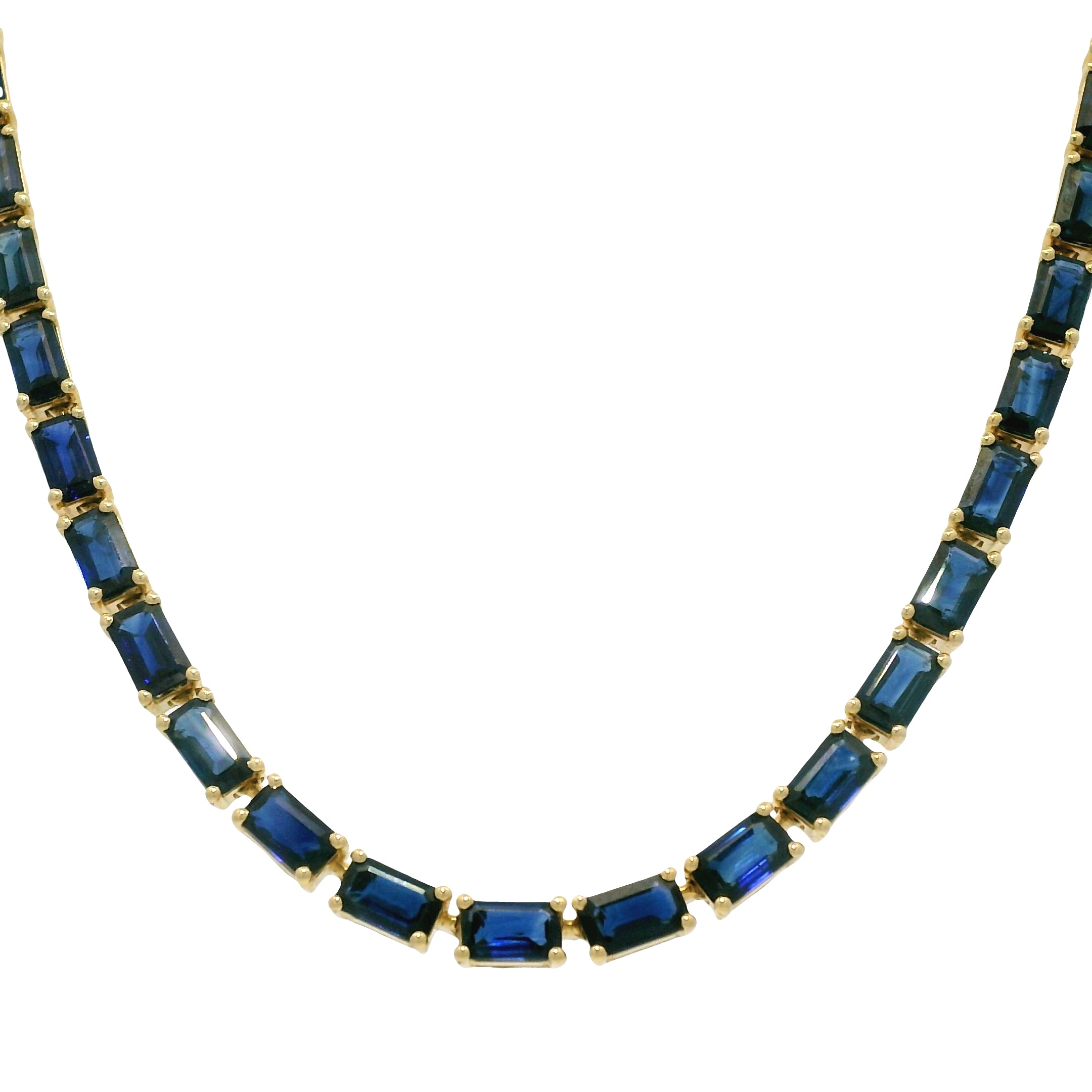14k Yellow Gold Natural 15.85 Carat Sapphire Tennis Necklace
