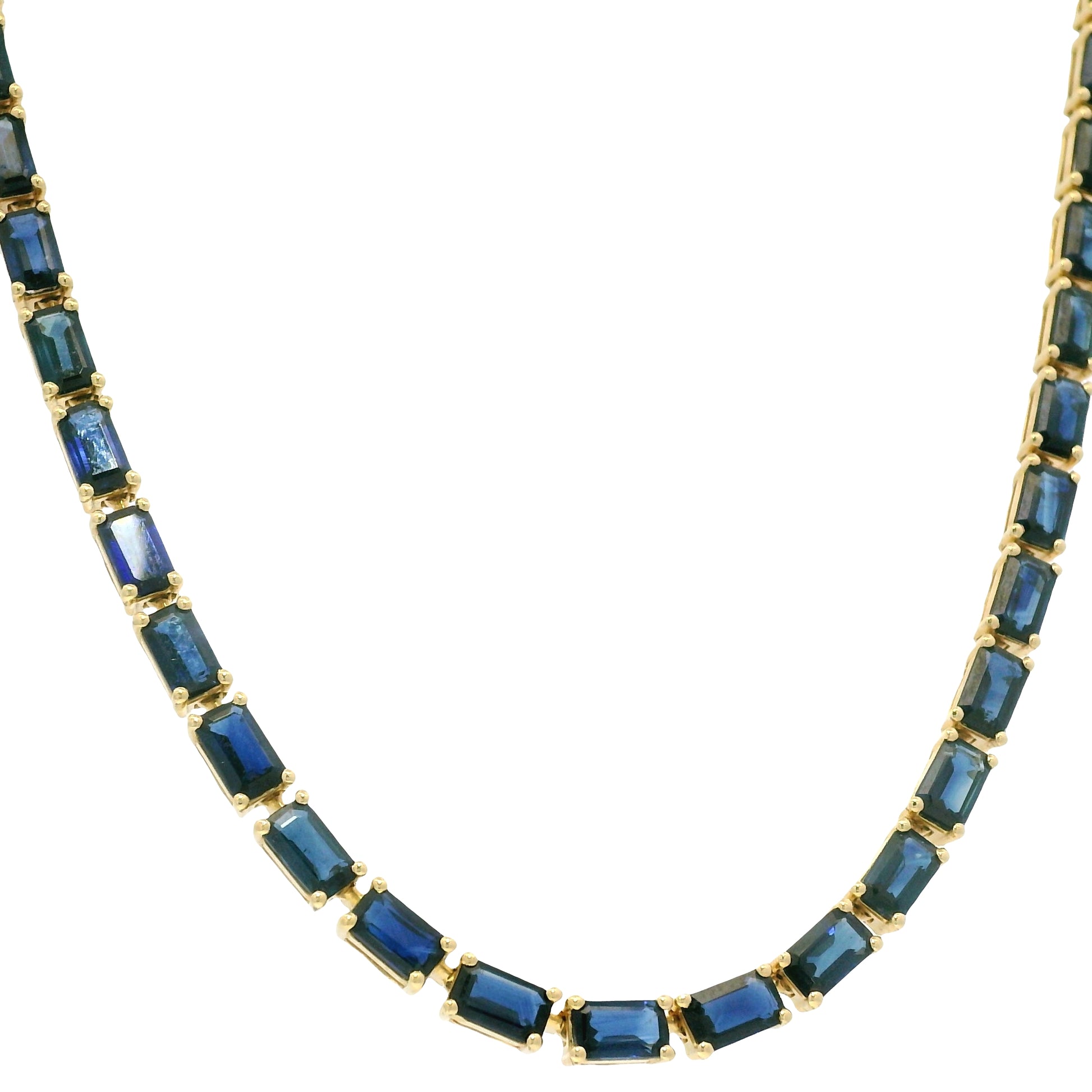 14k Yellow Gold Natural 15.85 Carat Sapphire Tennis Necklace