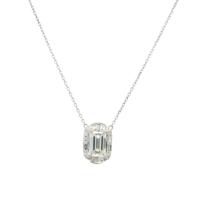 18k White Gold Natural Baguette & Round Diamond Halo Mosaic Necklace