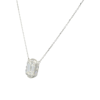 18k White Gold Natural Baguette & Round Diamond Halo Mosaic Necklace