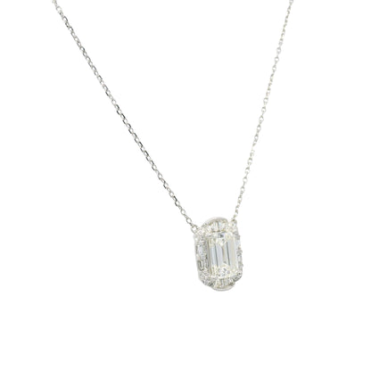 18k White Gold Natural Baguette & Round Diamond Halo Mosaic Necklace