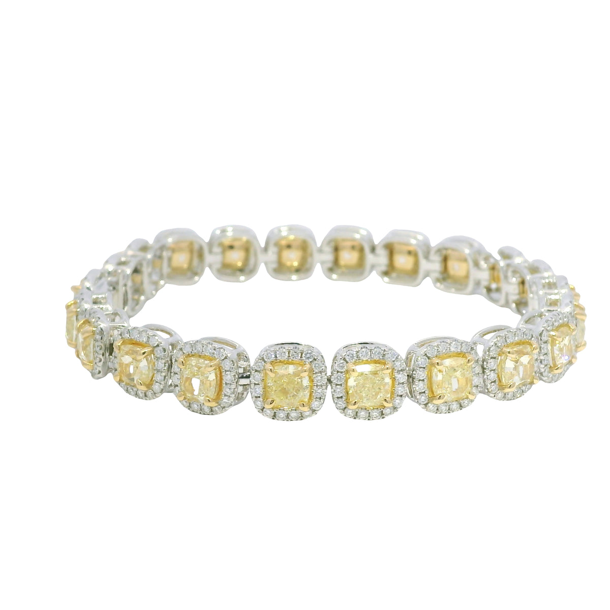 18k Two Tone Gold Natural Yellow & White Diamond Halo Station Bracelet — product photo 5