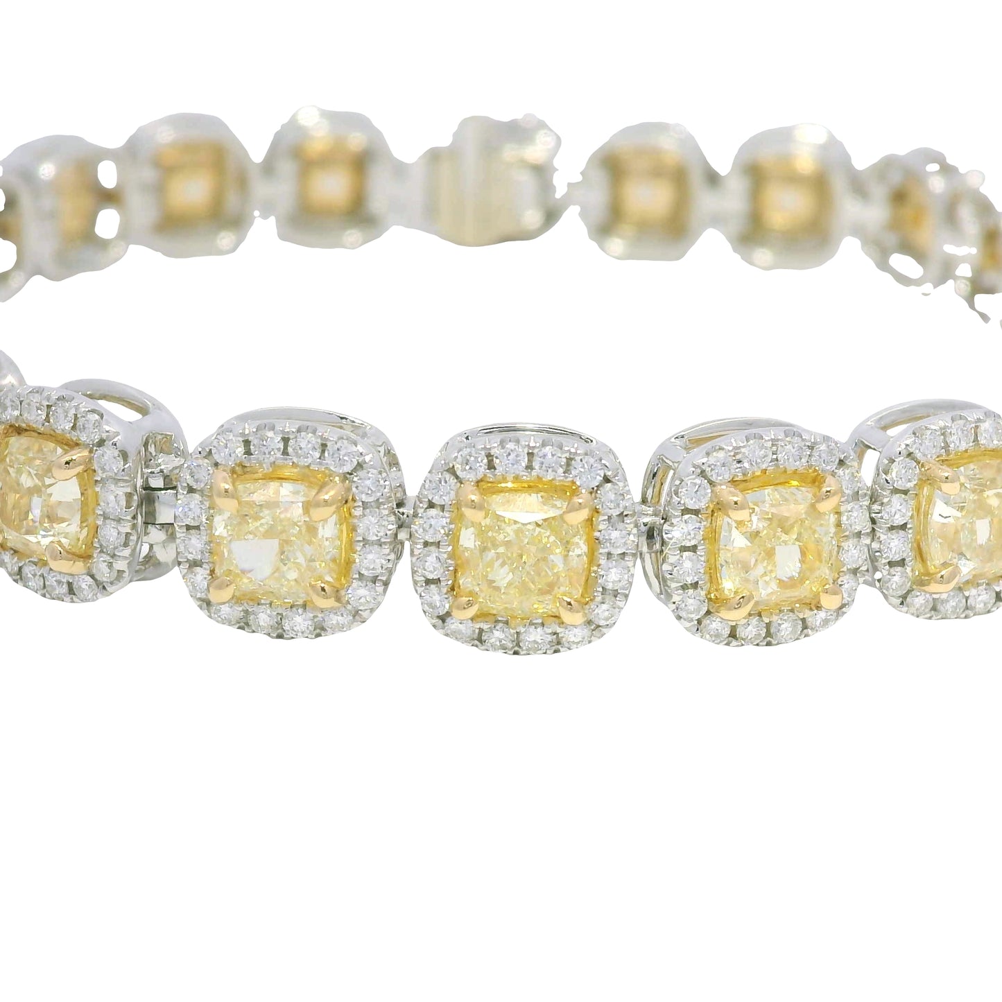 18k Two Tone Gold Natural Yellow & White Diamond Halo Station Bracelet
